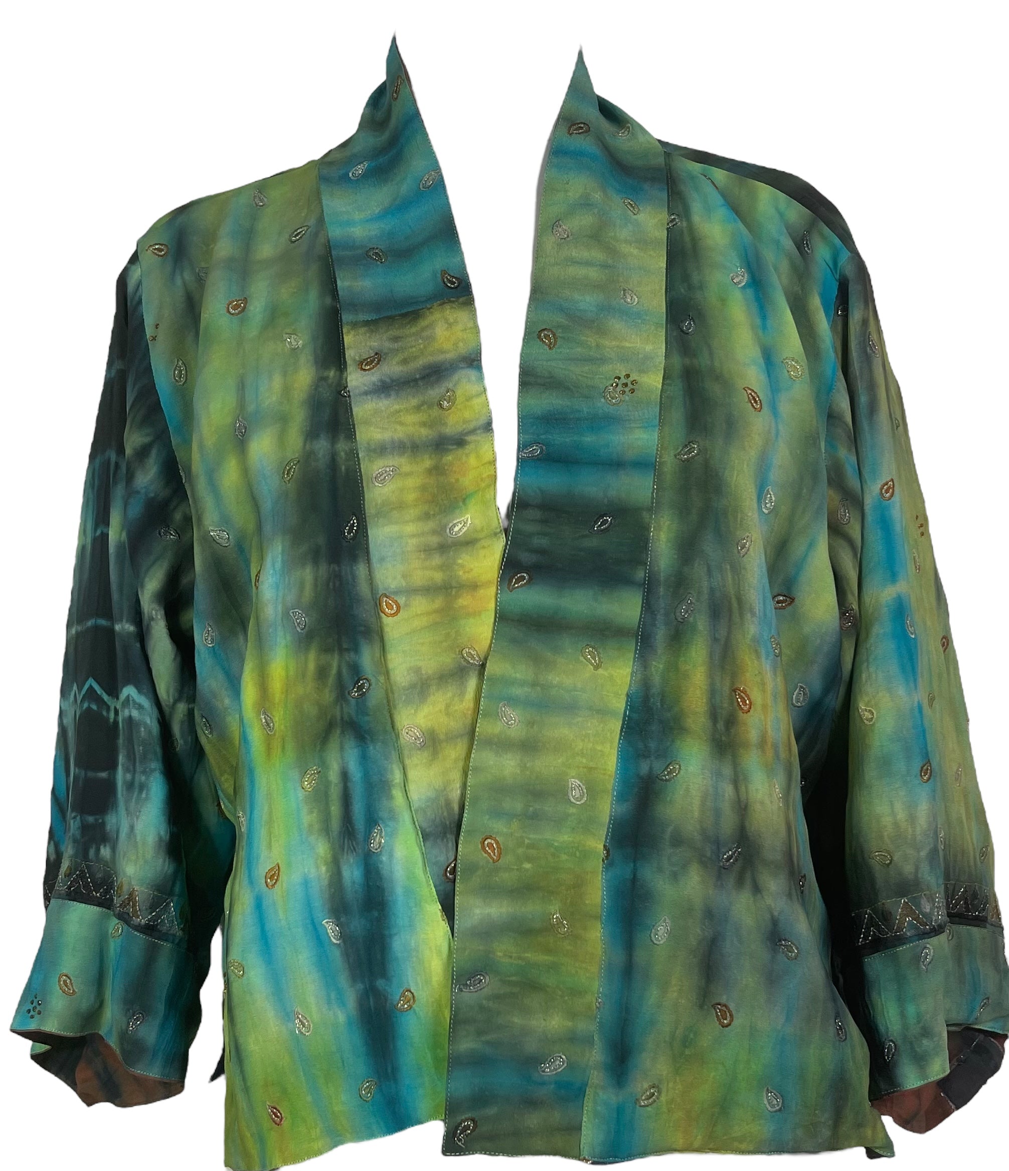 PREVIEW PRC8357 Avatar Reversible Pure Silk Jiva Jacket with Slits by DECEMBER2025 – Handmade ethical Jiva Jacket from sariKNOTsari using upcycled silk. Designed in Canada for travel and slow fashion, loved from Toronto to LA to Sydney.