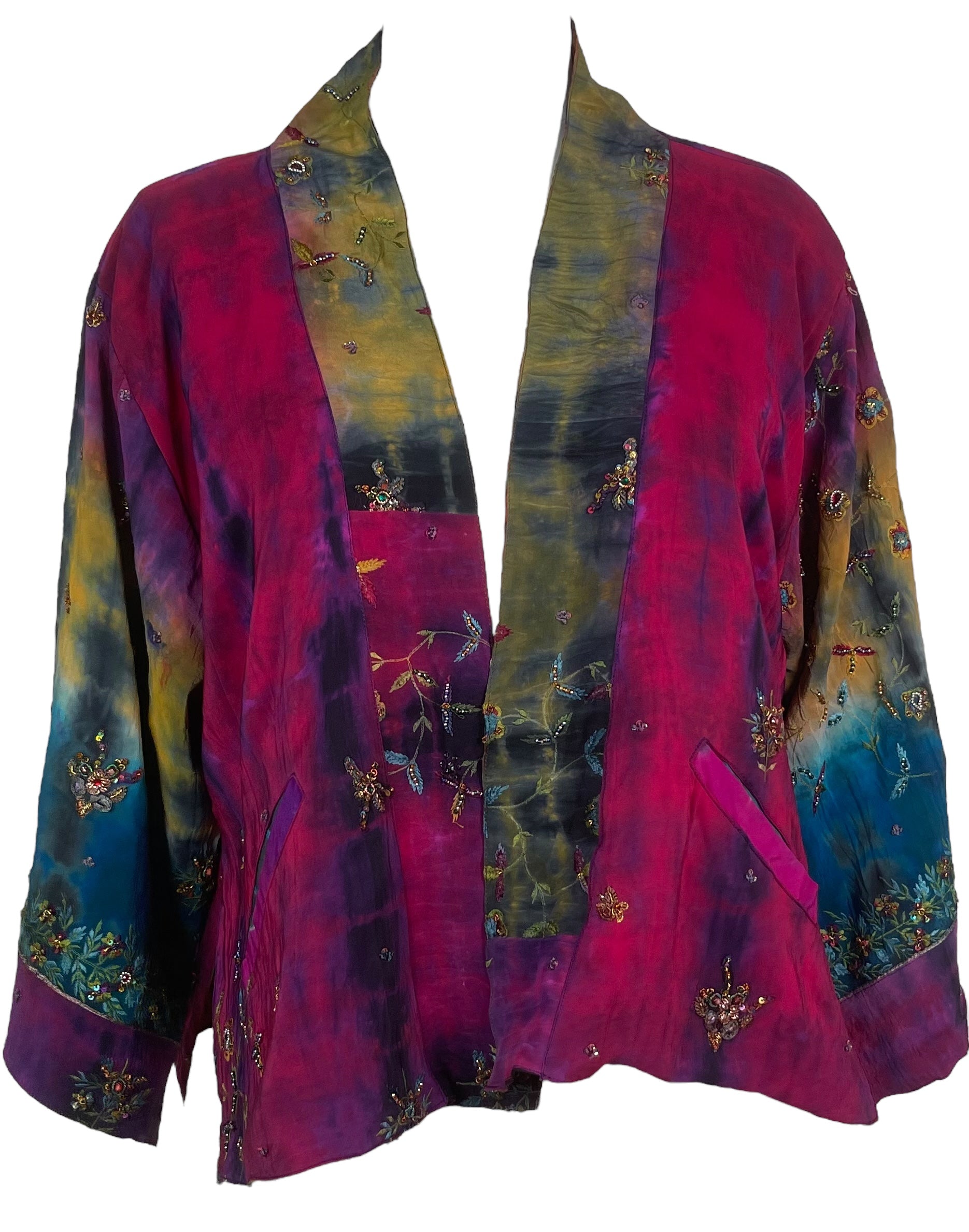 PREVIEW PRC8360 Avatar Reversible Pure Silk Jiva Jacket with Slits by DECEMBER2025 – Handmade ethical Jiva Jacket from sariKNOTsari using upcycled silk. Designed in Canada for travel and slow fashion, loved from Toronto to LA to Sydney.