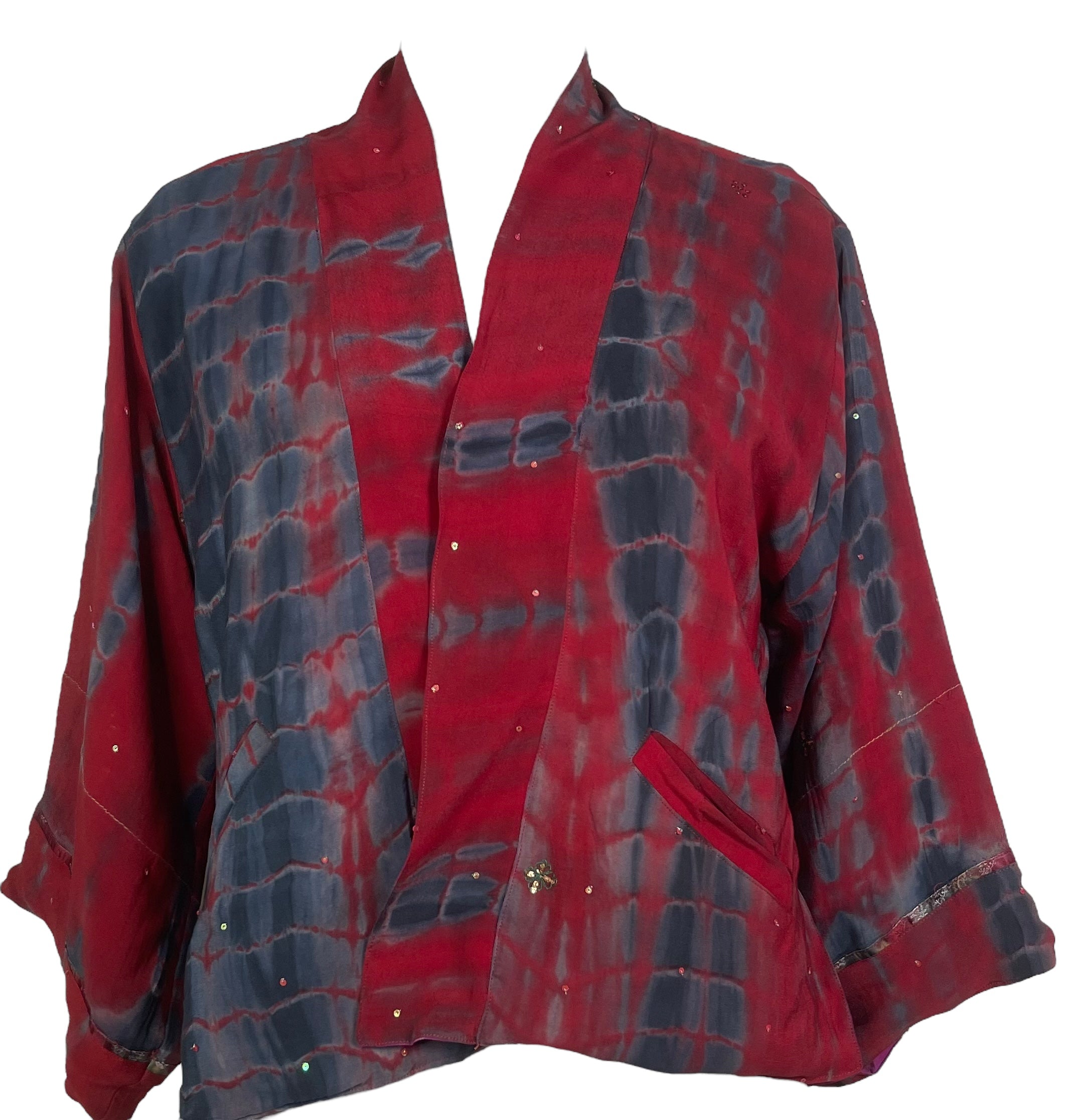 PREVIEW PRC8374 Avatar Reversible Pure Silk Jiva Jacket with Slits by DECEMBER2025 – Handmade ethical Jiva Jacket from sariKNOTsari using upcycled silk. Designed in Canada for travel and slow fashion, loved from Toronto to LA to Sydney.