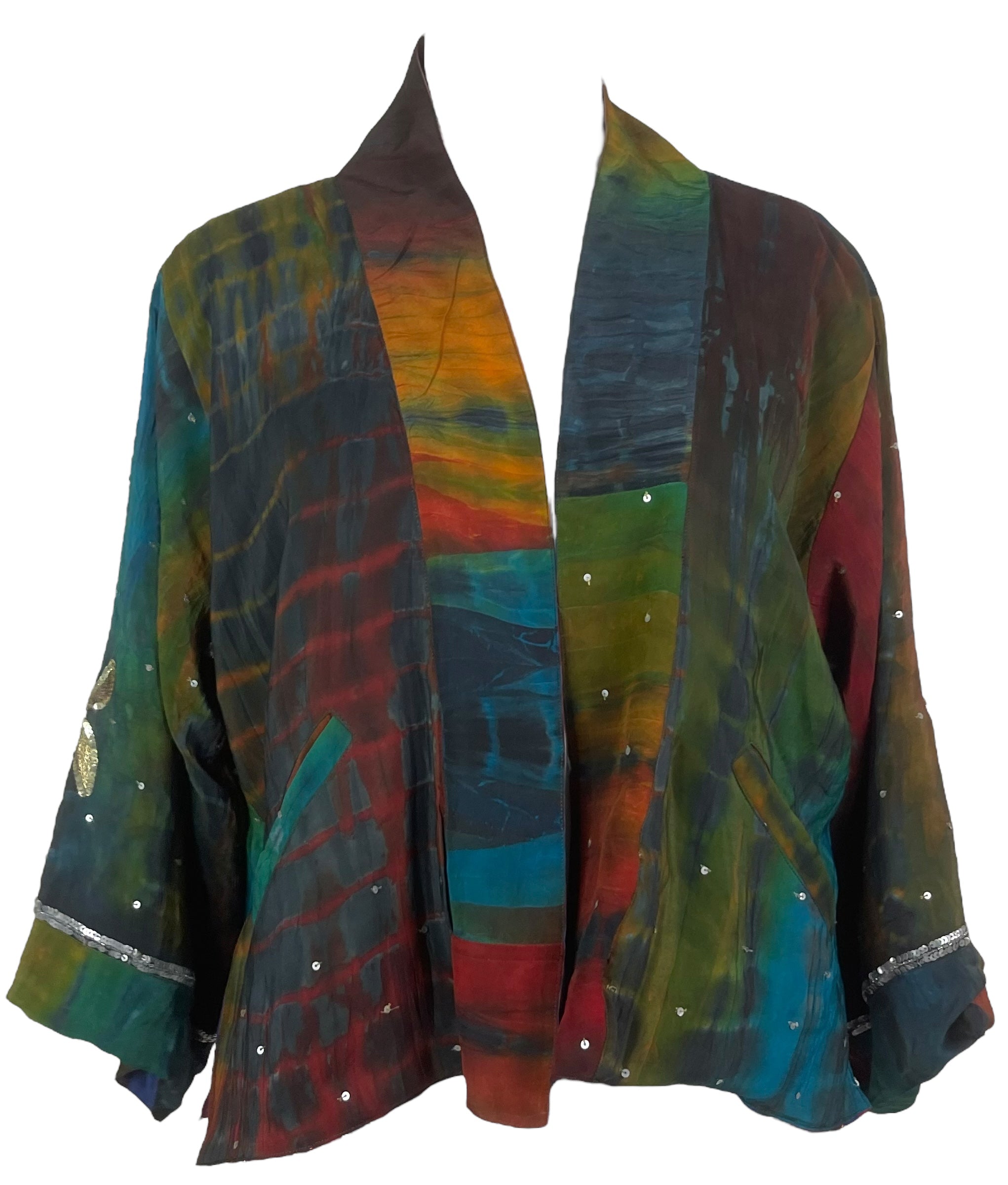 PREVIEW PRC8386 Avatar Reversible Pure Silk Jiva Jacket with Slits by DECEMBER2025 – Handmade ethical Jiva Jacket from sariKNOTsari using upcycled silk. Designed in Canada for travel and slow fashion, loved from Toronto to LA to Sydney.