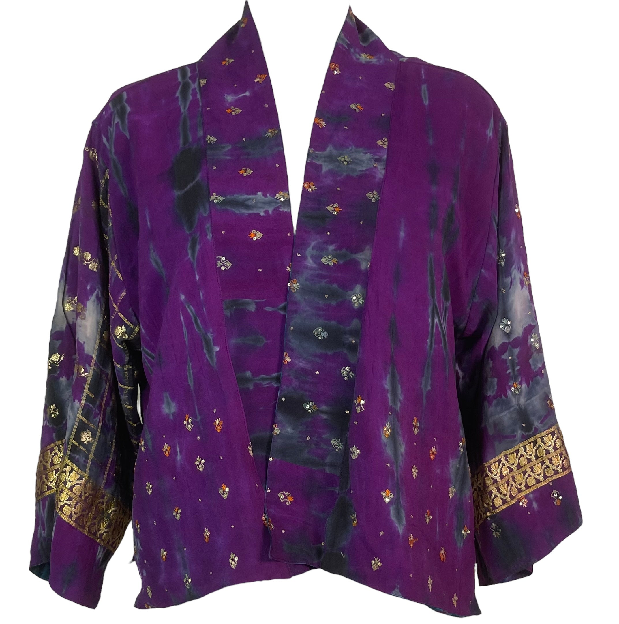 PREVIEW PRC7919 Avatar Reversible Pure Silk Jiva Jacket with Slits by DECEMBER2025 – Handmade ethical Jiva Jacket from sariKNOTsari using upcycled silk. Designed in Canada for travel and slow fashion, loved from Toronto to LA to Sydney.