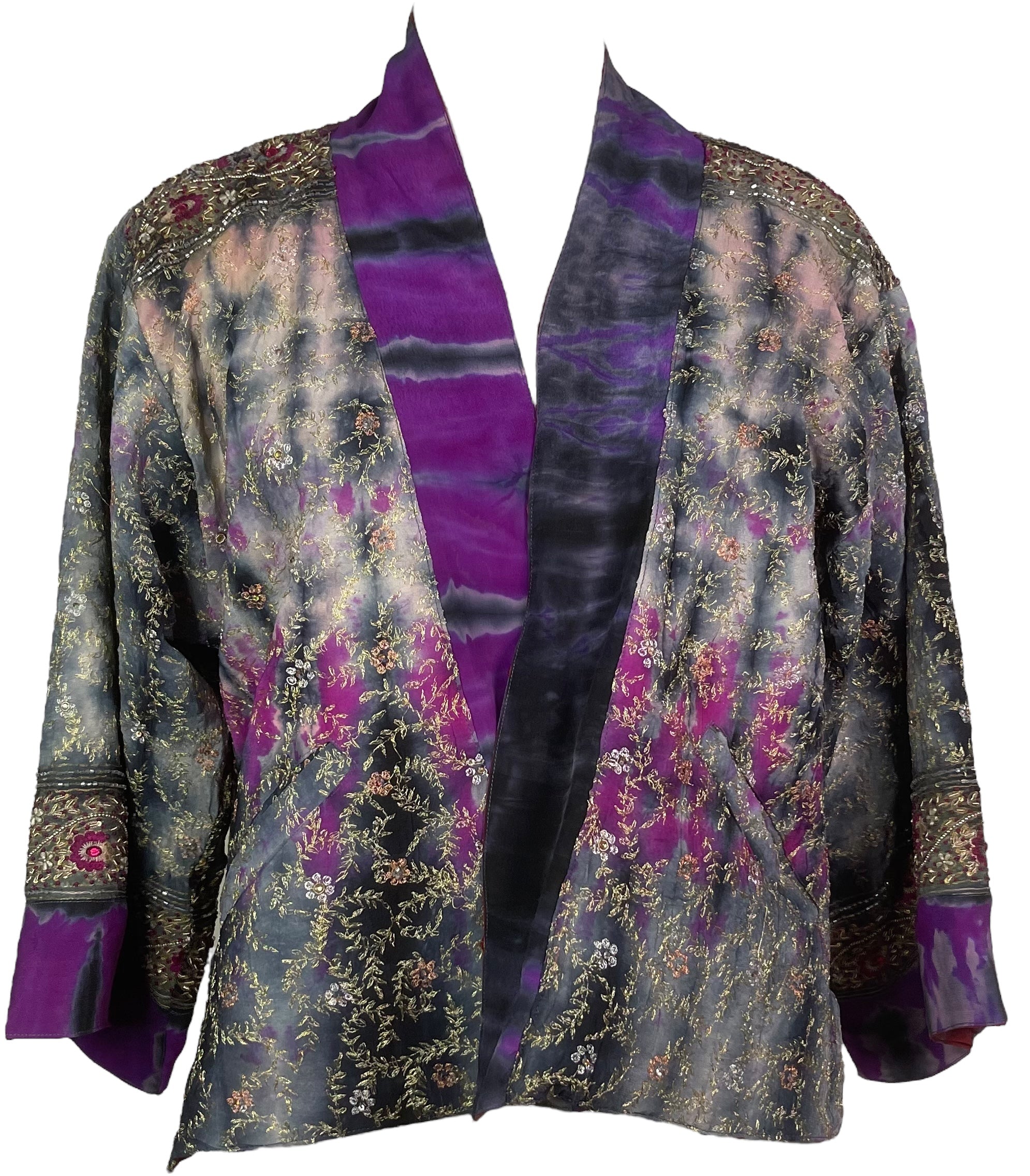 PREVIEW PRC7917 Avatar Reversible Pure Silk Jiva Jacket with Slits by DECEMBER2025 – Handmade ethical Jiva Jacket from sariKNOTsari using upcycled silk. Designed in Canada for travel and slow fashion, loved from Toronto to LA to Sydney.