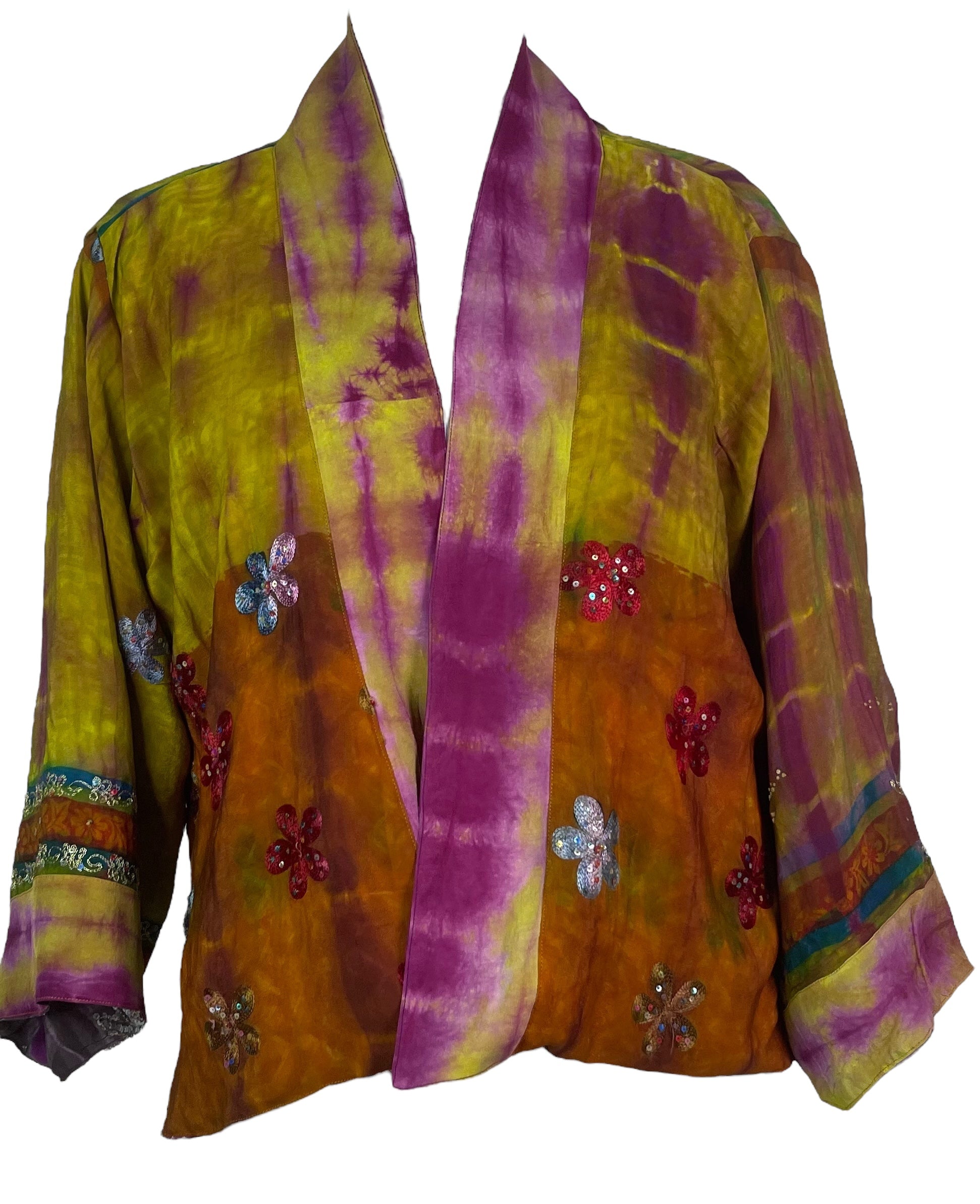 PREVIEW PRC8385 Avatar Reversible Pure Silk Jiva Jacket with Slits by DECEMBER2025 – Handmade ethical Jiva Jacket from sariKNOTsari using upcycled silk. Designed in Canada for travel and slow fashion, loved from Toronto to LA to Sydney.