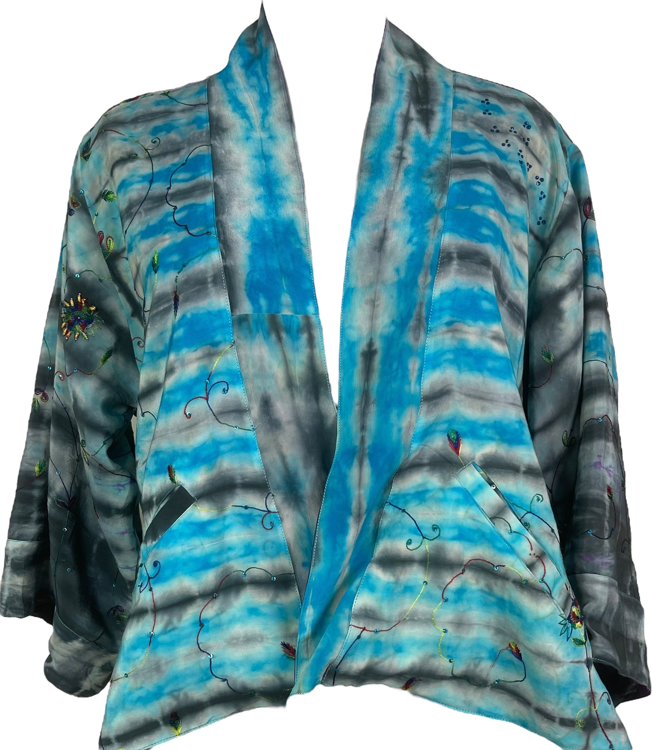 PREVIEW PRC8367 Avatar Reversible Pure Silk Jiva Jacket with Slits by DECEMBER2025 – Handmade ethical Jiva Jacket from sariKNOTsari using upcycled silk. Designed in Canada for travel and slow fashion, loved from Toronto to LA to Sydney.