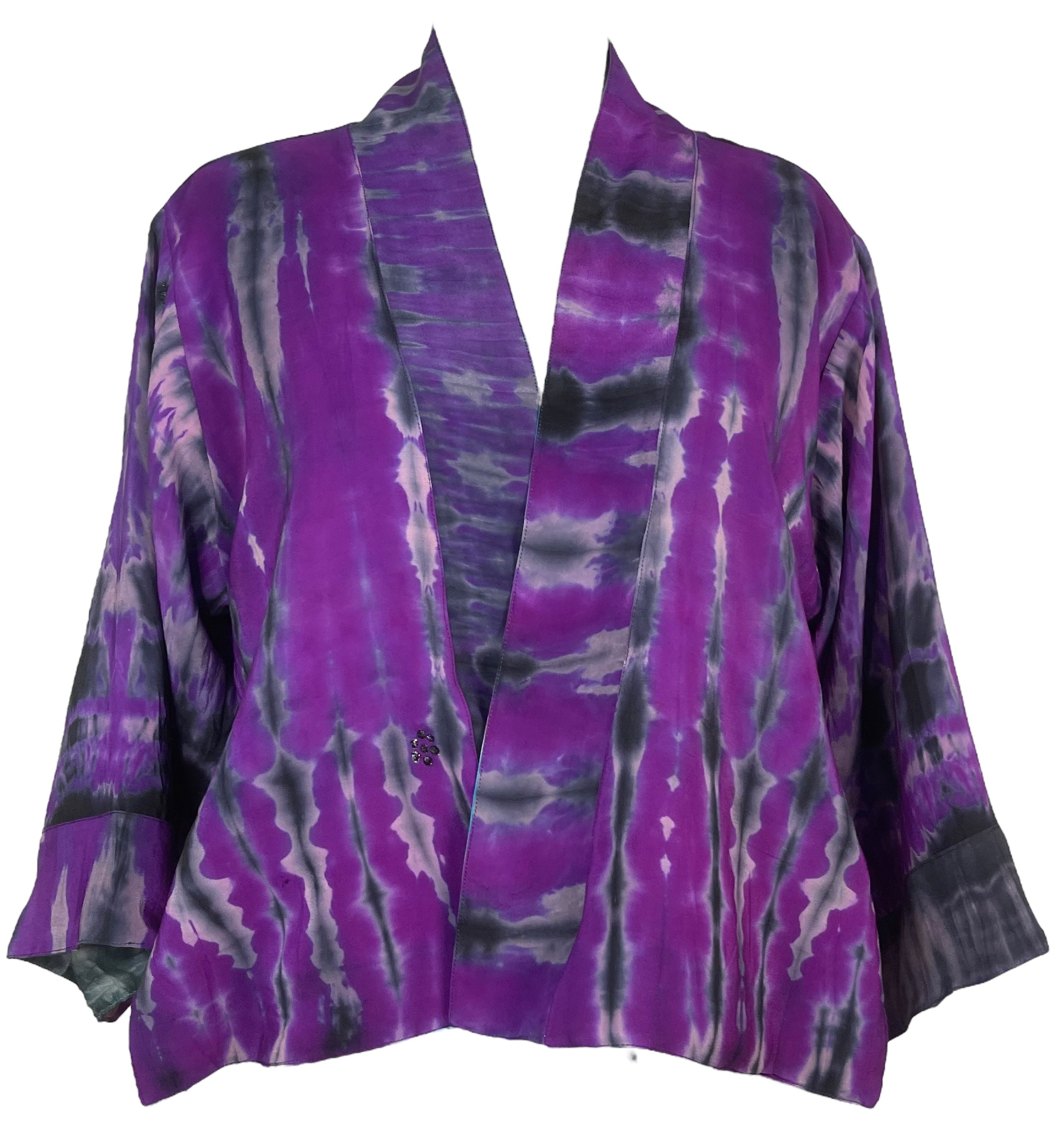 PREVIEW PRC8367 Avatar Reversible Pure Silk Jiva Jacket with Slits by DECEMBER2025 – Handmade ethical Jiva Jacket from sariKNOTsari using upcycled silk. Designed in Canada for travel and slow fashion, loved from Toronto to LA to Sydney.
