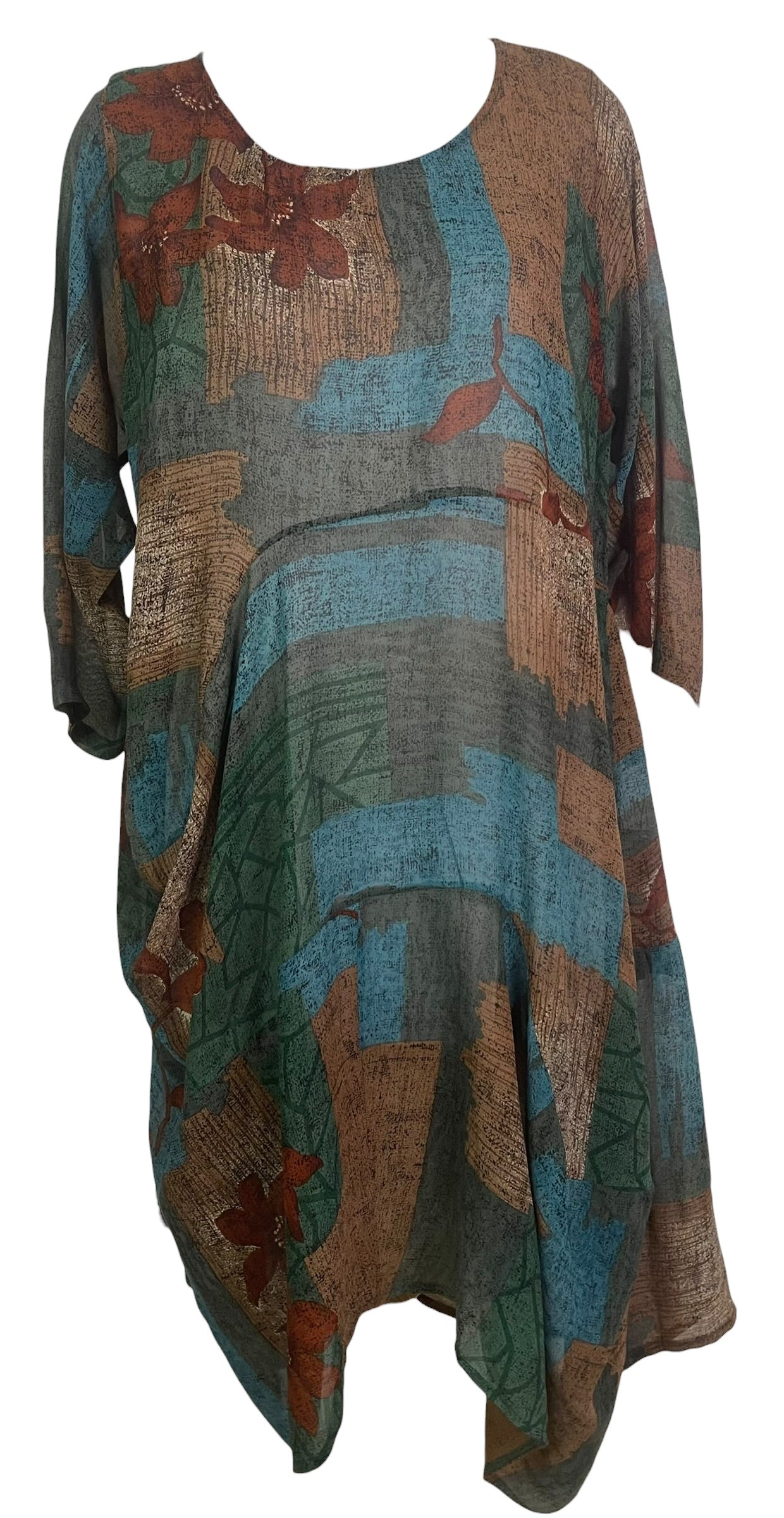 PRC9167 Sheer Avatar Pure Silk Sculptural Long Tunic Dress