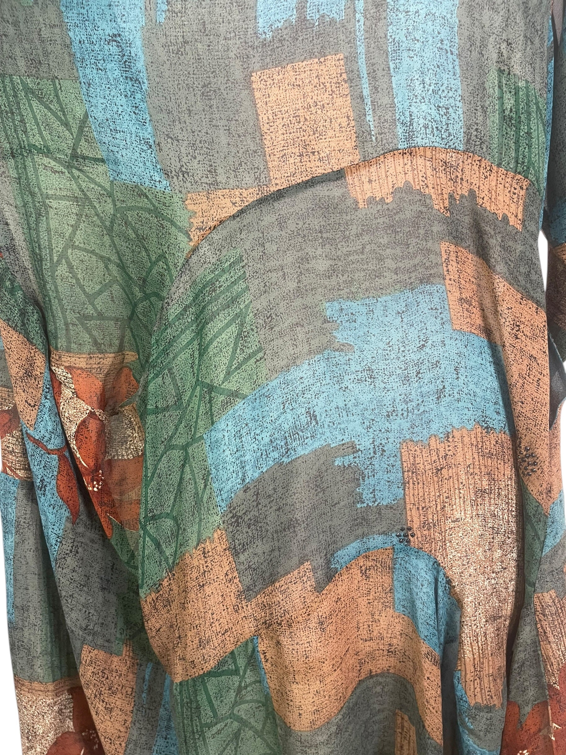 PRC9167 Sheer Avatar Pure Silk Sculptural Long Tunic Dress