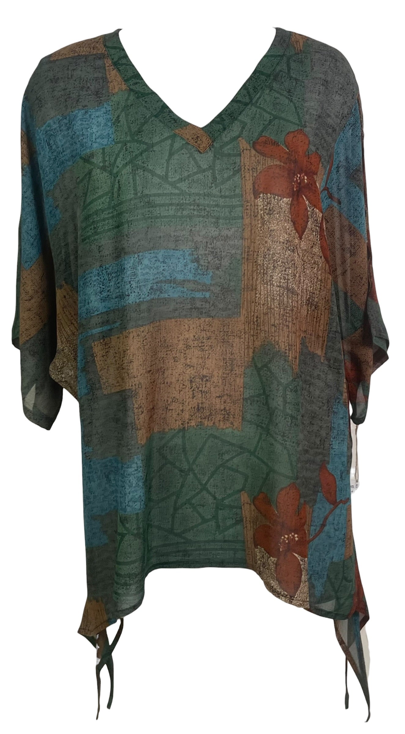 PRG9167 Sheer Avatar Pure Silk Long Tunic with Side Ties