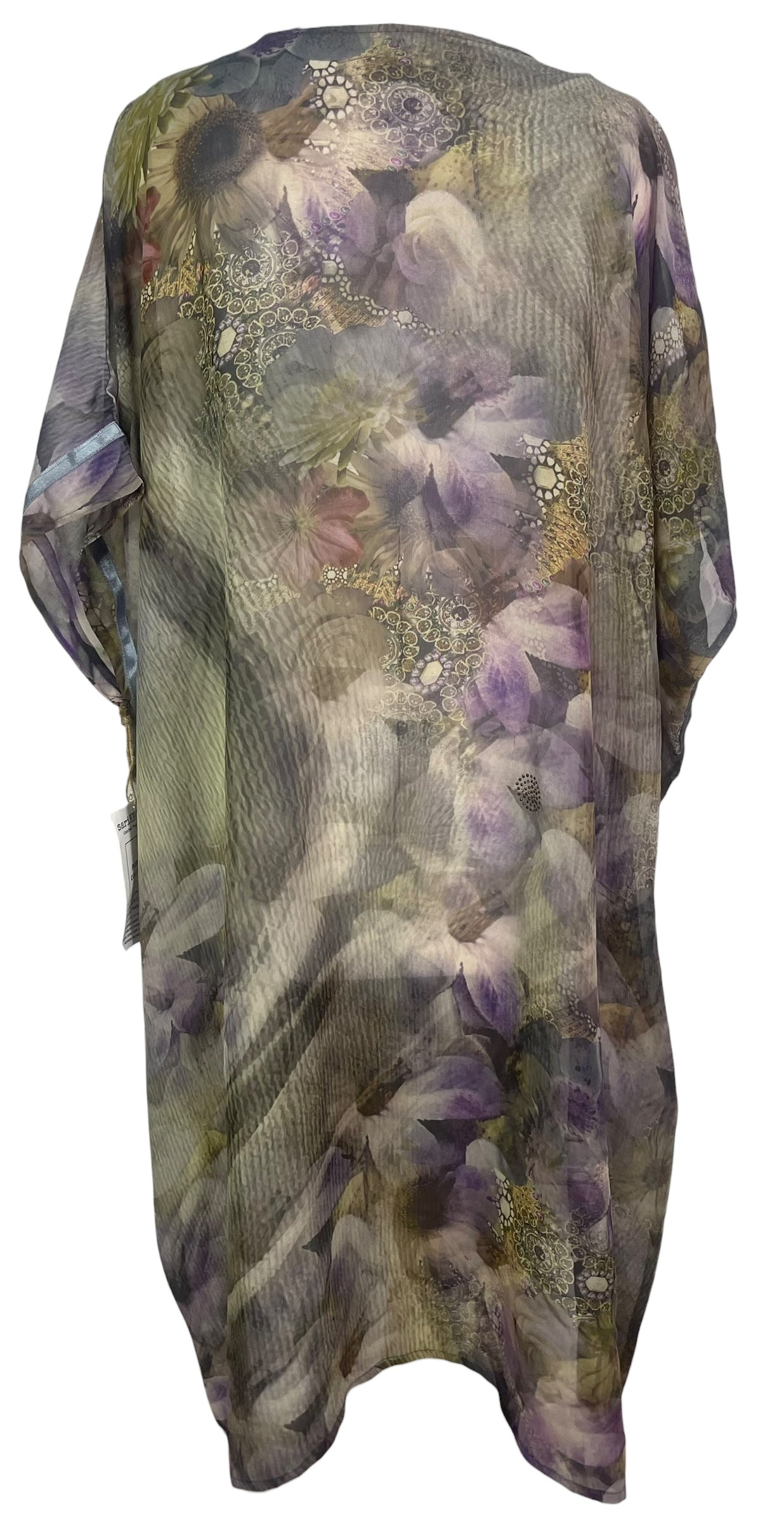 PREVIEW PRG8260 Sheer Avatar Pure Silk Midi Length Kaftan by FEBRUARY2026 – Handmade ethical Midi Length Kaftan from sariKNOTsari using upcycled silk. Designed in Canada for travel and slow fashion, loved from Toronto to LA to Sydney.