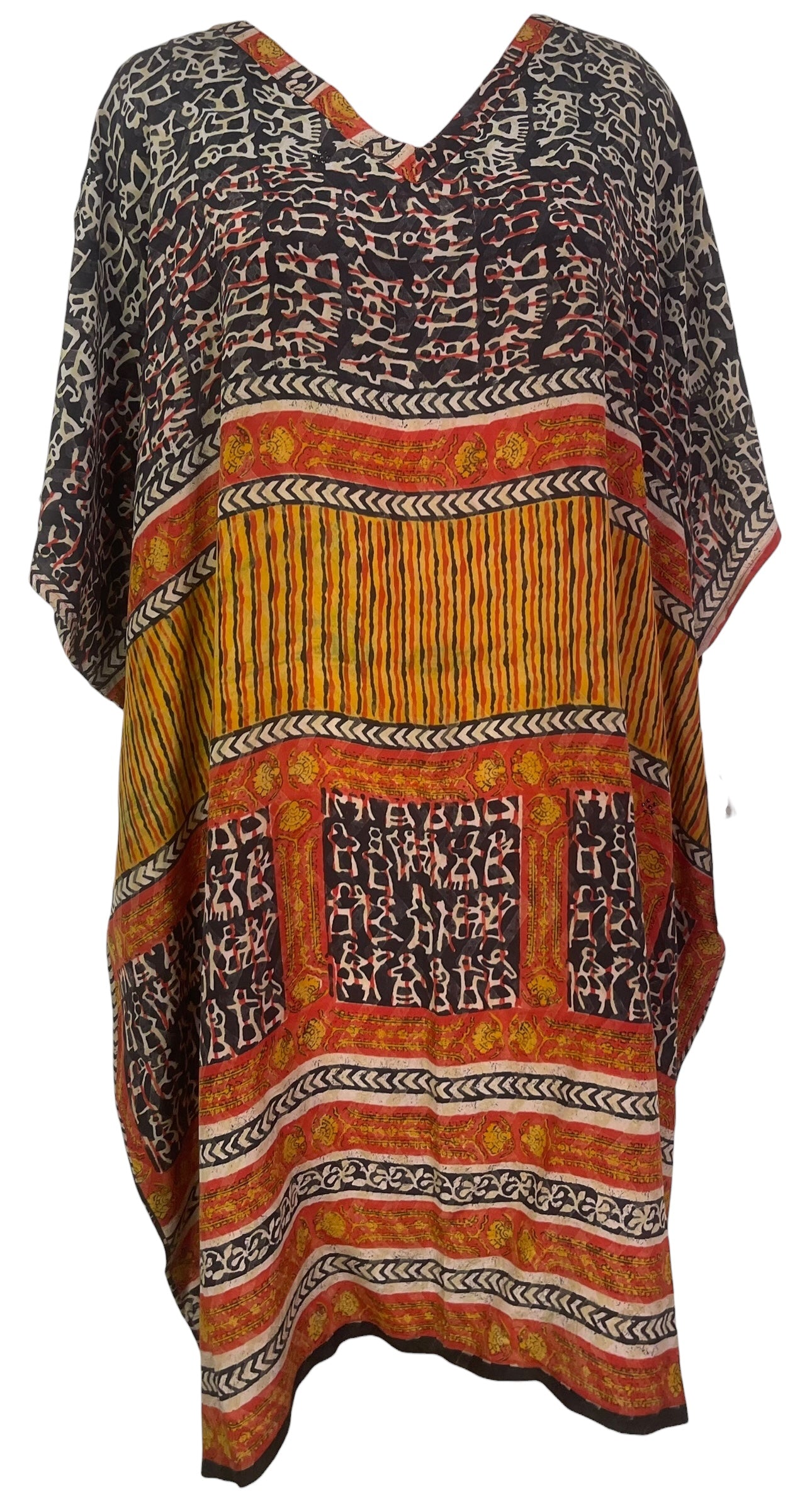 PREVIEW PRC8549  Avatar Pure Silk Midi Length Kaftan by FEBRUARY2026 – Handmade ethical Midi Length Kaftan from sariKNOTsari using upcycled silk. Designed in Canada for travel and slow fashion, loved from Toronto to LA to Sydney.