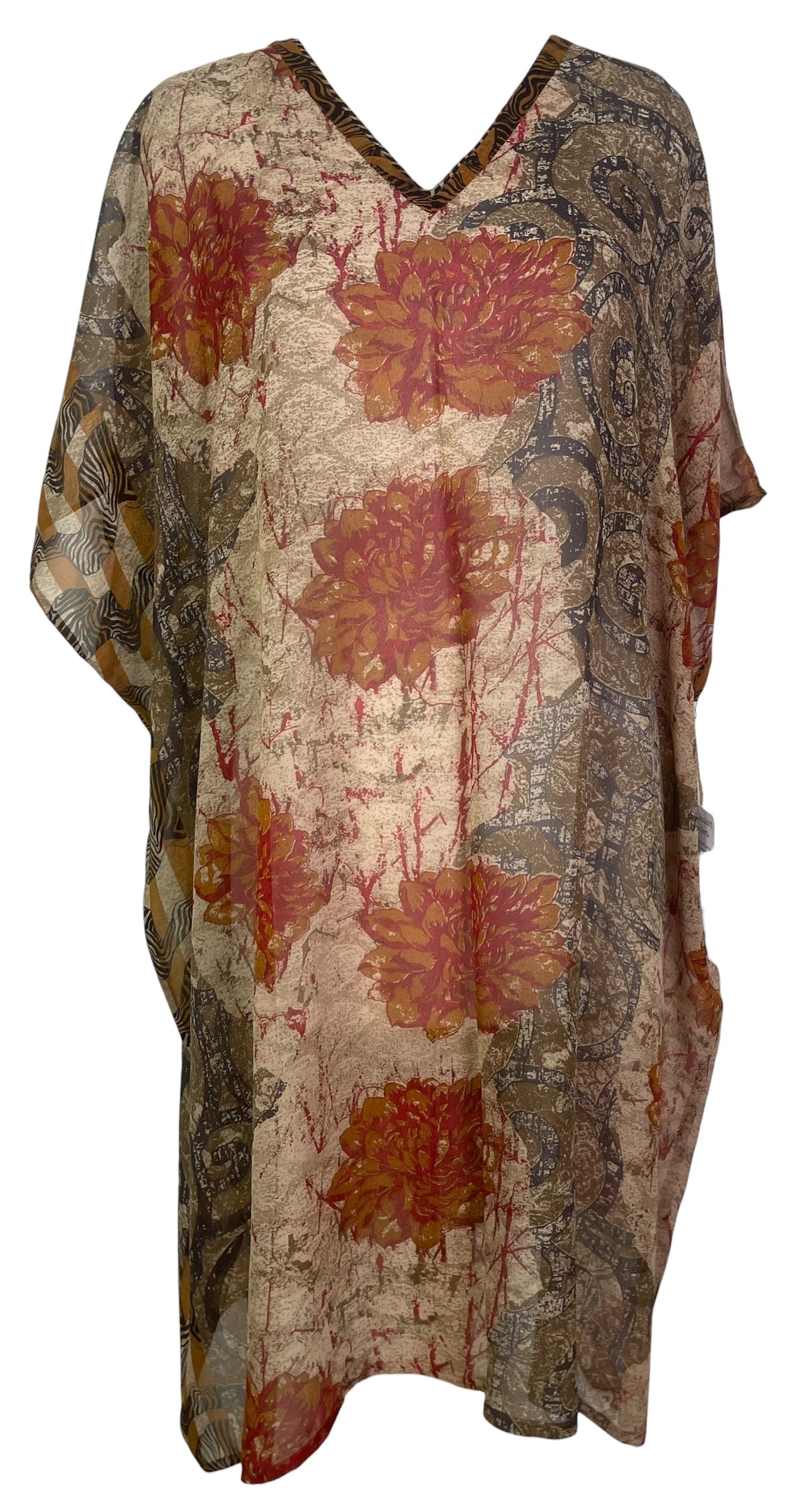 PREVIEW PRG8214 Sheer  Avatar Pure Silk Midi Length Kaftan by FEBRUARY2026 – Handmade ethical Midi Length Kaftan from sariKNOTsari using upcycled silk. Designed in Canada for travel and slow fashion, loved from Toronto to LA to Sydney.