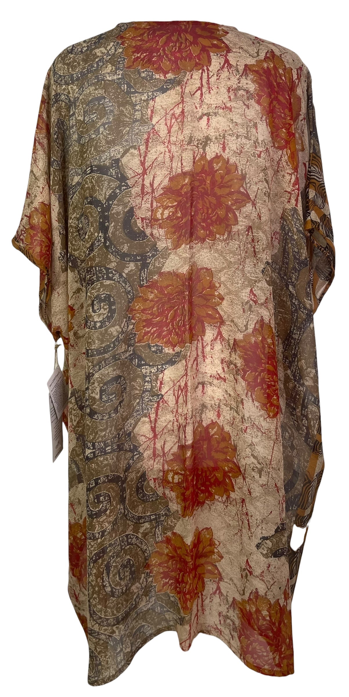 PREVIEW PRG8214 Sheer  Avatar Pure Silk Midi Length Kaftan by FEBRUARY2026 – Handmade ethical Midi Length Kaftan from sariKNOTsari using upcycled silk. Designed in Canada for travel and slow fashion, loved from Toronto to LA to Sydney.