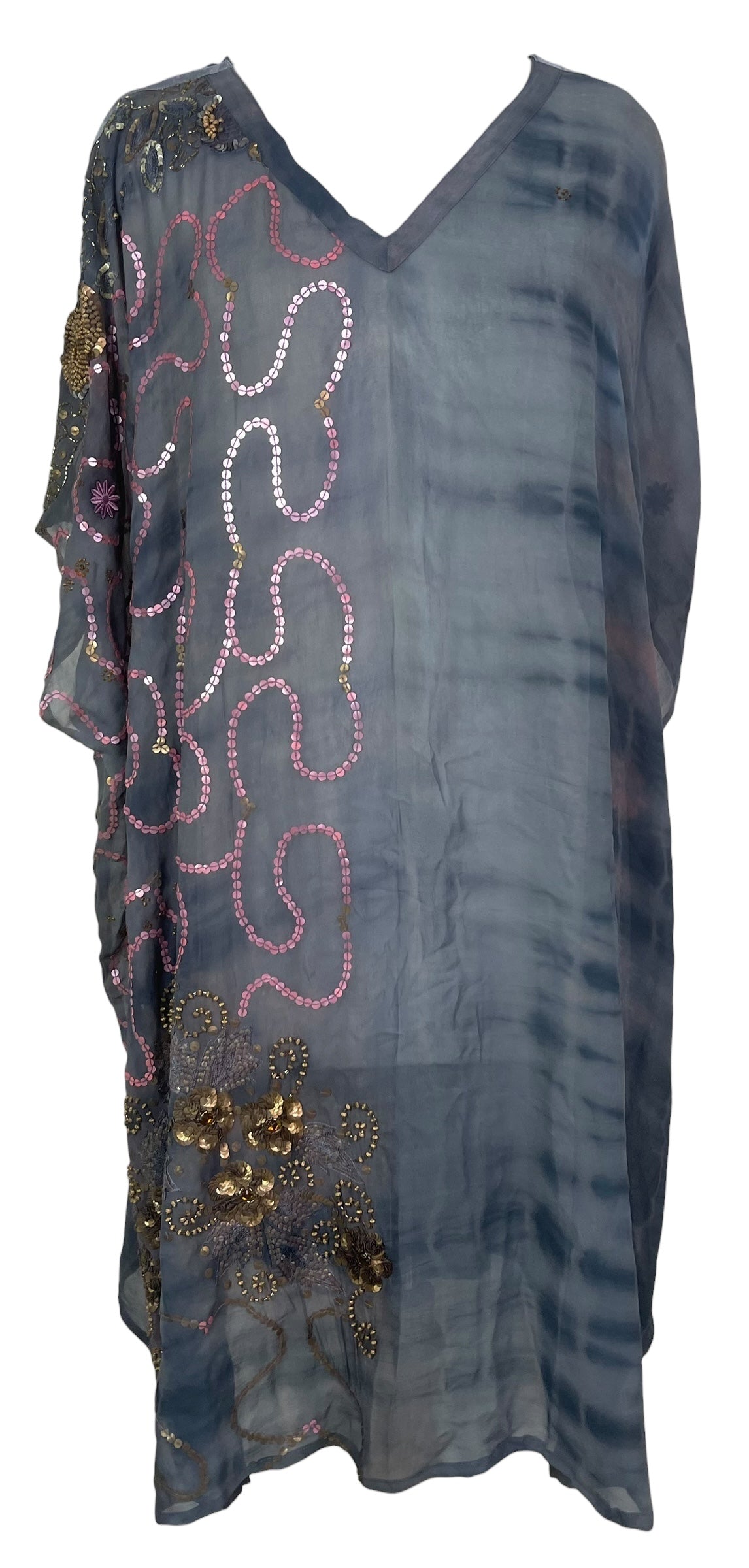 PREVIEW PRG8273 Sheer  Avatar Pure Silk Midi Length Kaftan by FEBRUARY2026 – Handmade ethical Midi Length Kaftan from sariKNOTsari using upcycled silk. Designed in Canada for travel and slow fashion, loved from Toronto to LA to Sydney.