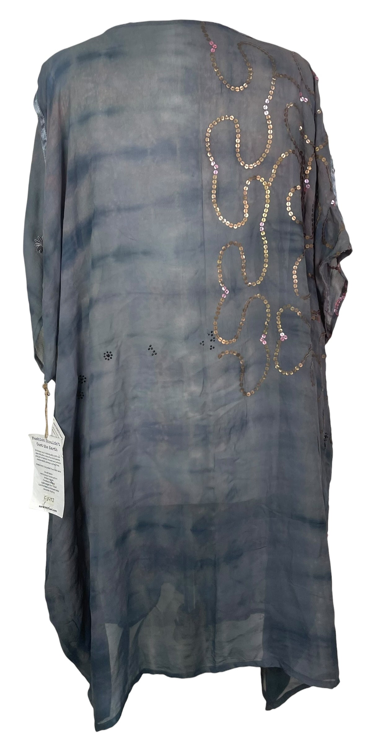 PREVIEW PRG8273 Sheer  Avatar Pure Silk Midi Length Kaftan by FEBRUARY2026 – Handmade ethical Midi Length Kaftan from sariKNOTsari using upcycled silk. Designed in Canada for travel and slow fashion, loved from Toronto to LA to Sydney.