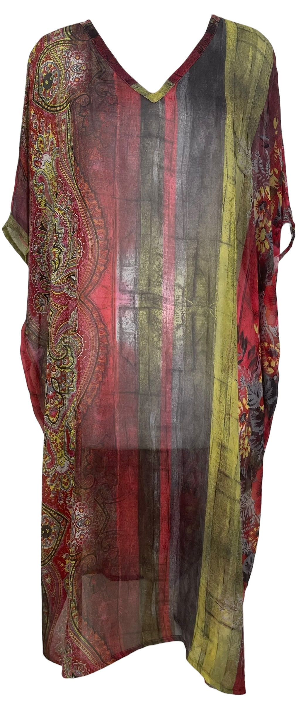 PREVIEW PRG8259 Sheer  Avatar Pure Silk Midi Length Kaftan by FEBRUARY2026 – Handmade ethical Midi Length Kaftan from sariKNOTsari using upcycled silk. Designed in Canada for travel and slow fashion, loved from Toronto to LA to Sydney.