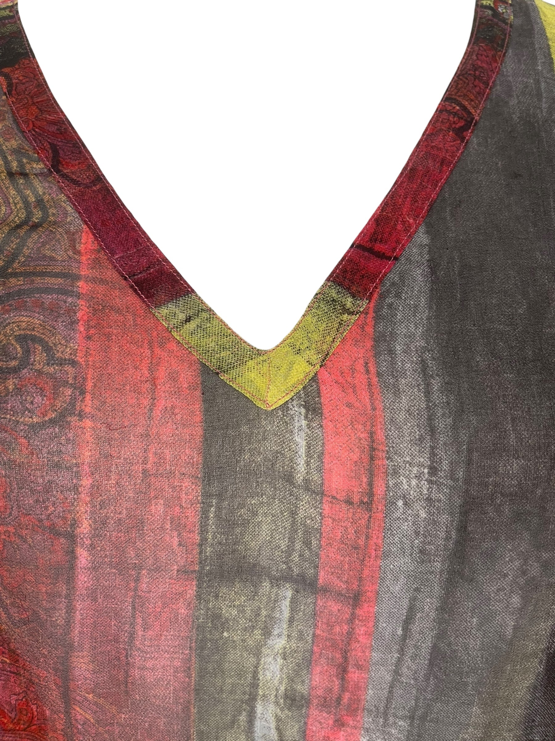 PREVIEW PRG8259 Sheer  Avatar Pure Silk Midi Length Kaftan by FEBRUARY2026 – Handmade ethical Midi Length Kaftan from sariKNOTsari using upcycled silk. Designed in Canada for travel and slow fashion, loved from Toronto to LA to Sydney.