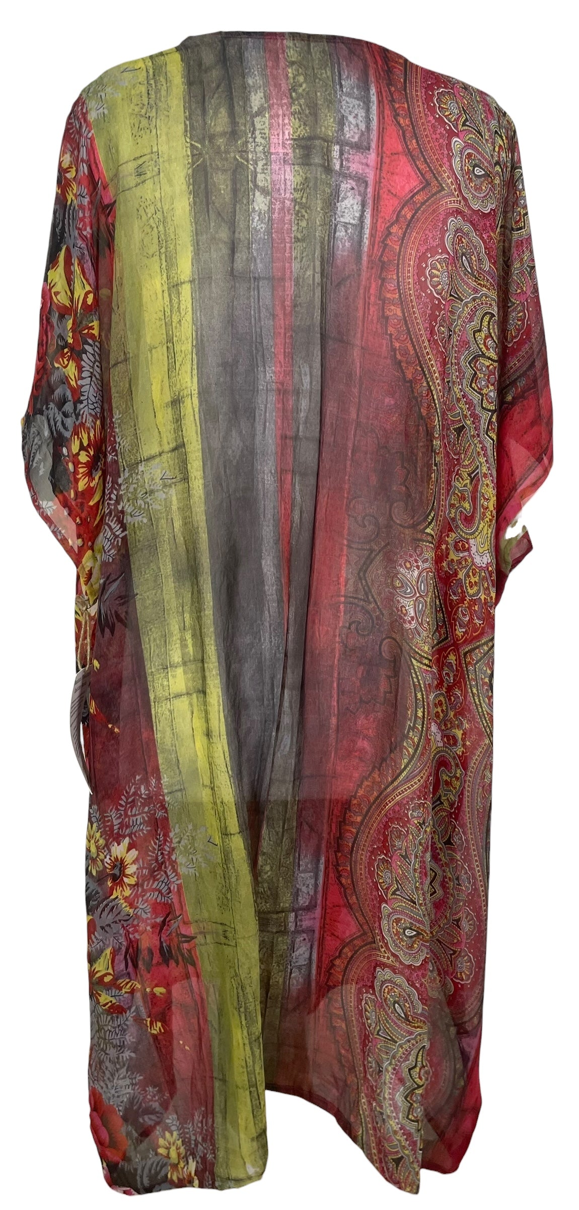 PREVIEW PRG8259 Sheer  Avatar Pure Silk Midi Length Kaftan by FEBRUARY2026 – Handmade ethical Midi Length Kaftan from sariKNOTsari using upcycled silk. Designed in Canada for travel and slow fashion, loved from Toronto to LA to Sydney.