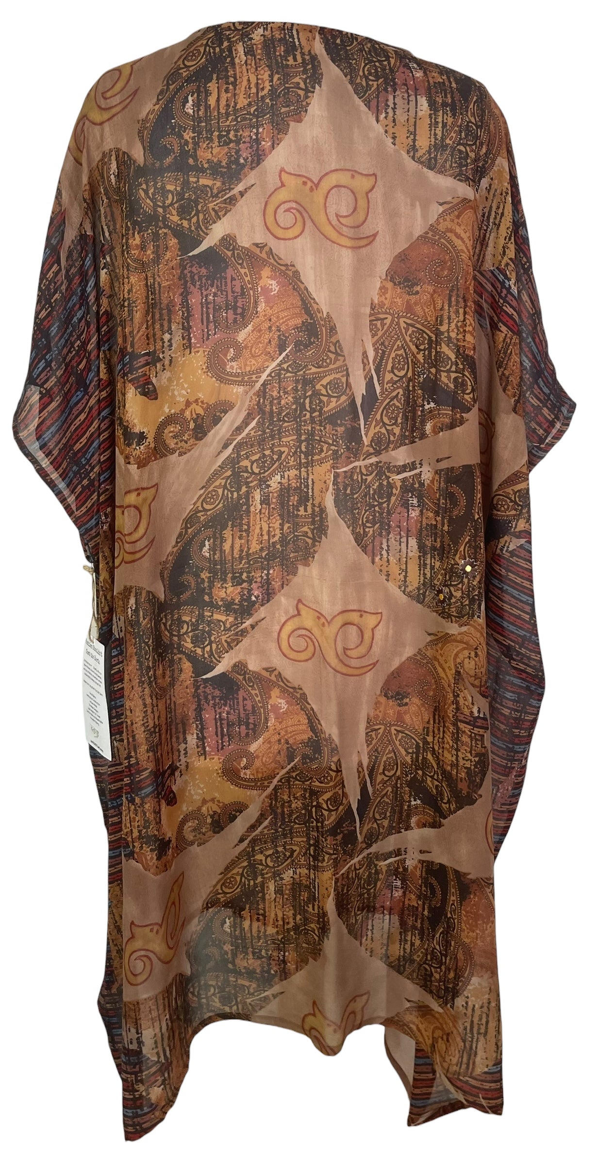 PREVIEW PRG8218 Sheer Avatar Pure Silk Midi Length Kaftan by FEBRUARY2026 – Handmade ethical Midi Length Kaftan from sariKNOTsari using upcycled silk. Designed in Canada for travel and slow fashion, loved from Toronto to LA to Sydney.