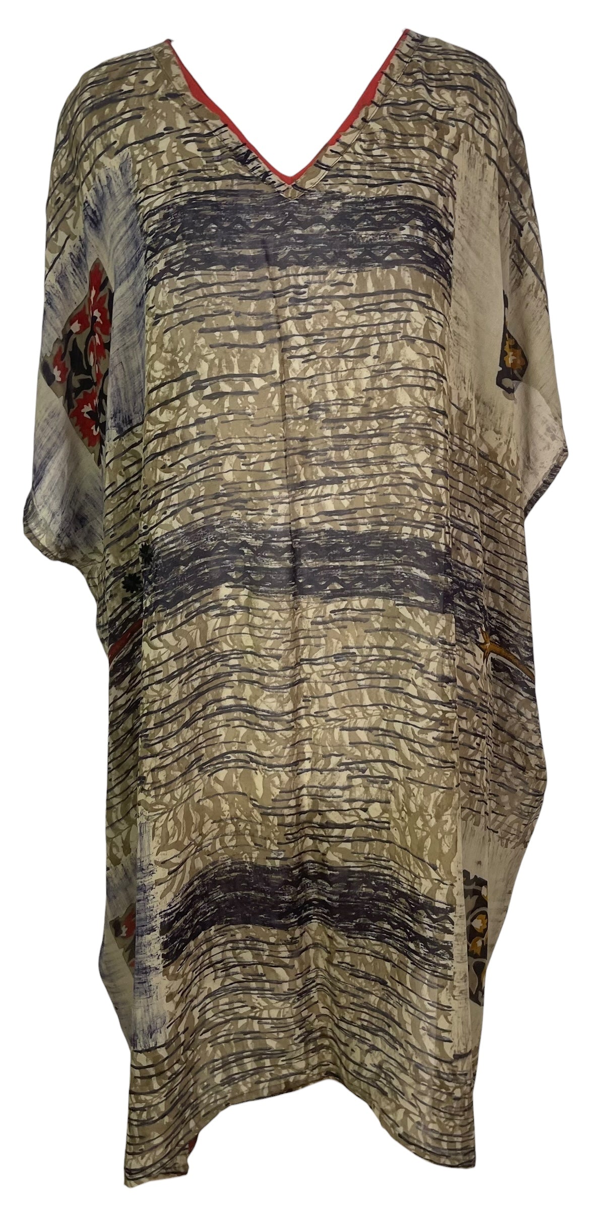 PREVIEW PRG8267 Sheer  Wabi Sabi Pure Silk Midi Length Kaftan by FEBRUARY2026 – Handmade ethical Midi Length Kaftan from sariKNOTsari using upcycled silk. Designed in Canada for travel and slow fashion, loved from Toronto to LA to Sydney.