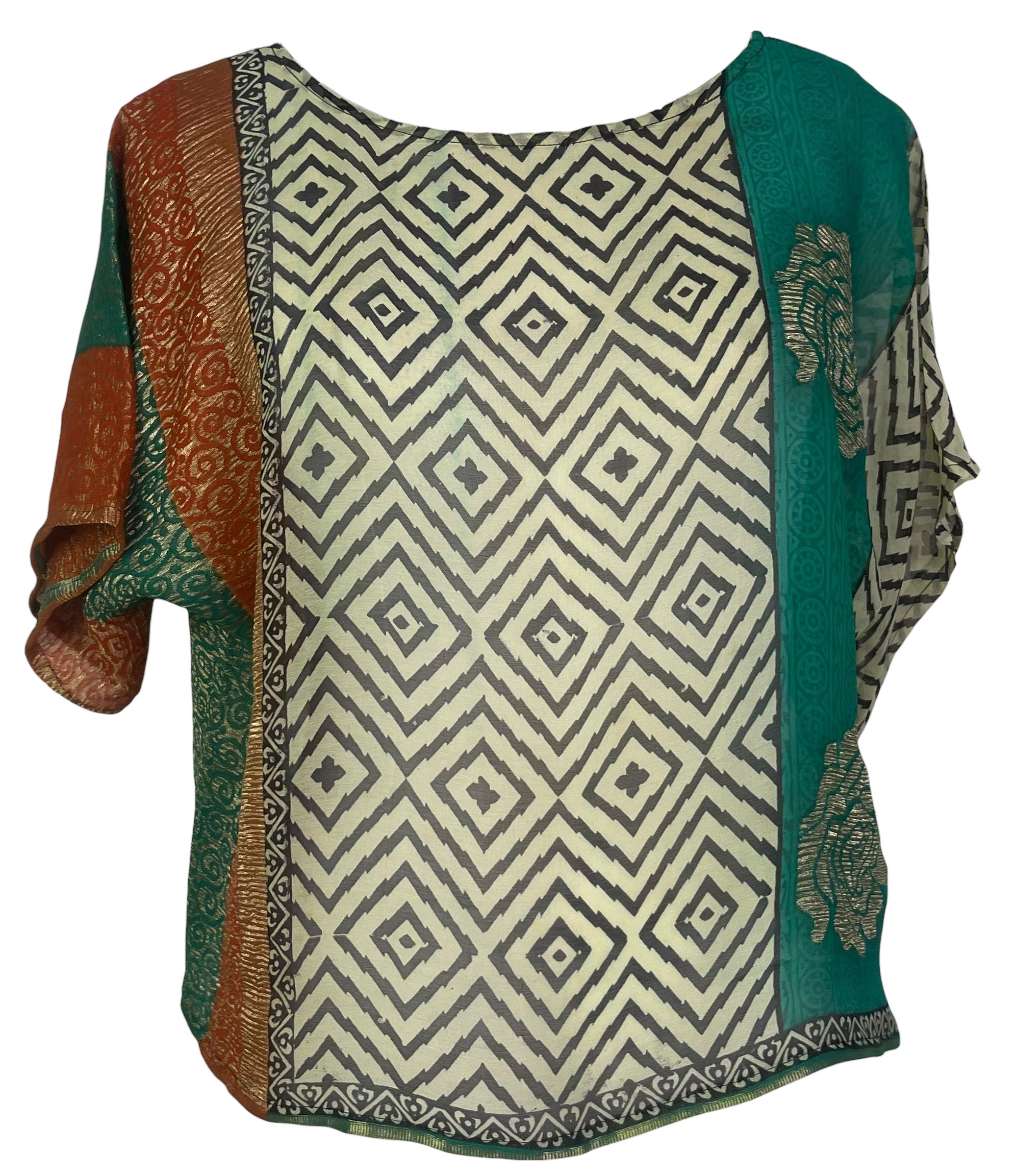 PREVIEW PRG7632 Sheer  Wabi Sabi Pure Silk Boxy Top by FEBRUARY2026 – Handmade ethical Boxy Top from sariKNOTsari using upcycled silk. Designed in Canada for travel and slow fashion, loved from Toronto to LA to Sydney.