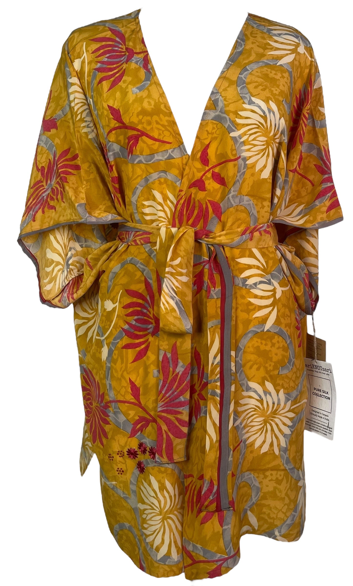 PRC8217 Wabi Sabi Pure Silk Kimono-Sleeved Jacket with Belt
