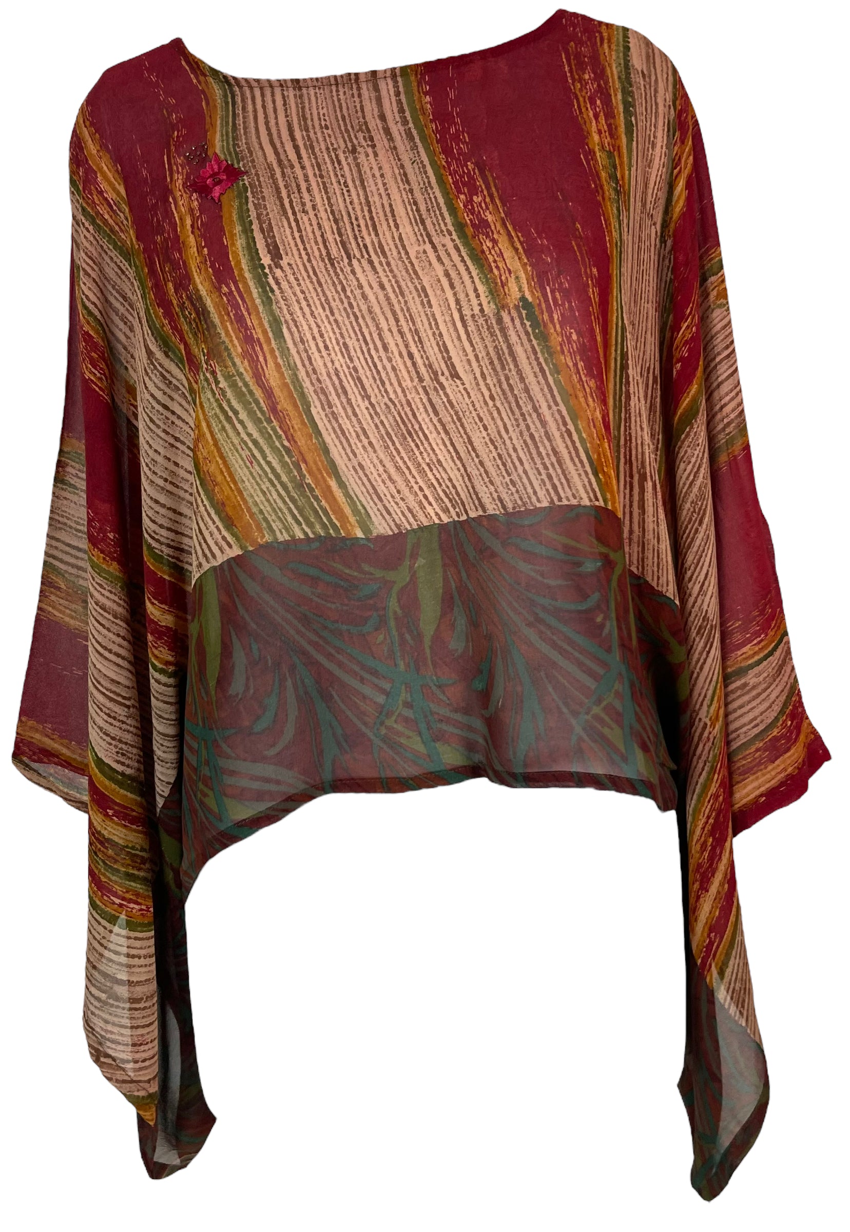 PRG5788 Sheer Avatar Pure Silk Kimono-Sleeved Top