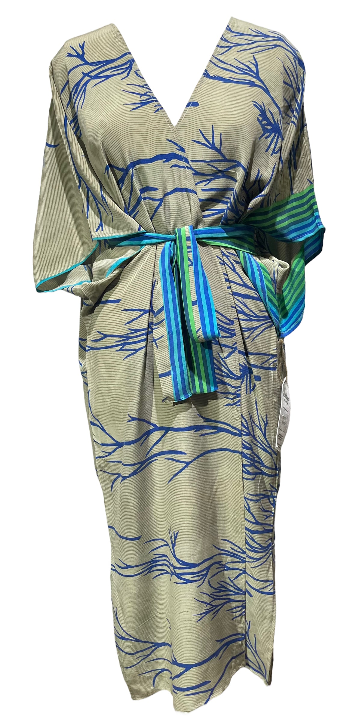 PRC4566 Avatar Long Pure Silk Kimono Sleeved Duster with Belt