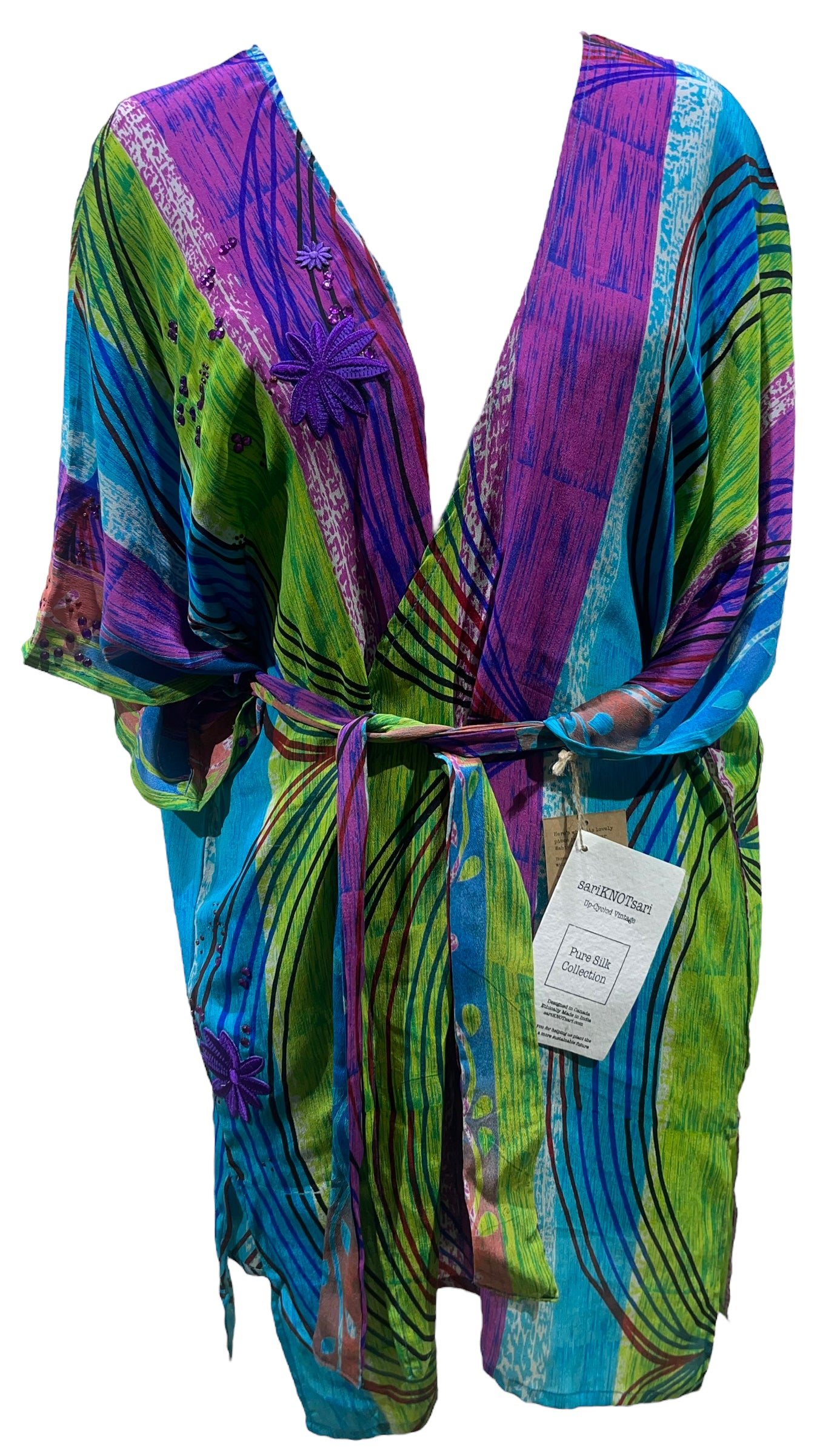 PRC5577  Wabi Sabi Pure Silk Kimono-Sleeved Jacket with Belt