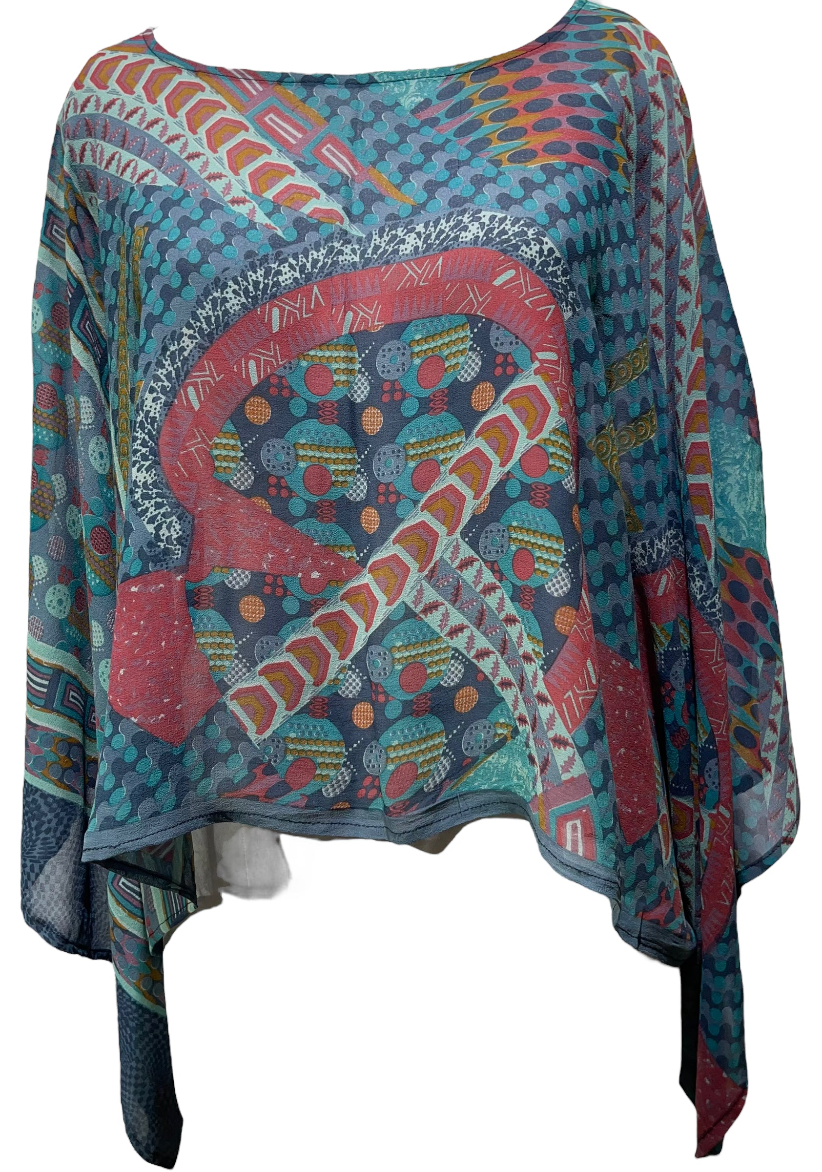PRG4589 Sheer Avatar Pure Silk Kimono-Sleeved Top