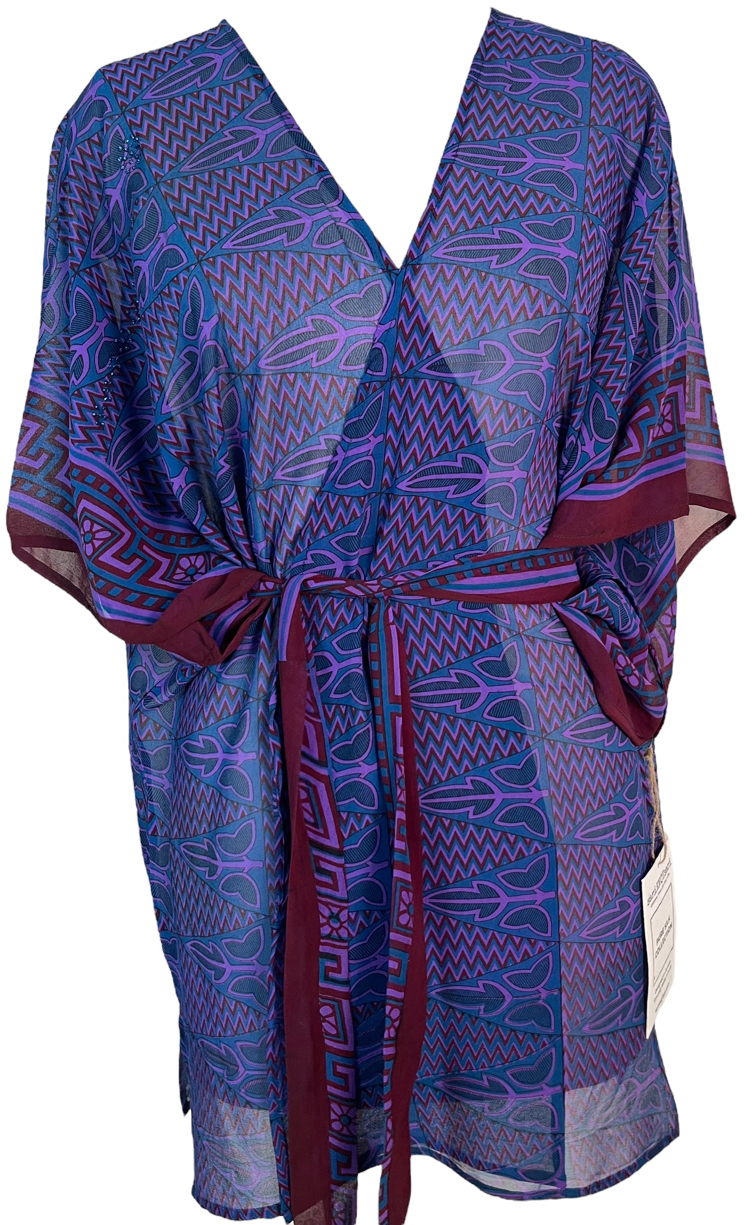 PRG5389 Sheer Avatar Pure Silk Kimono-Sleeved Jacket with Belt