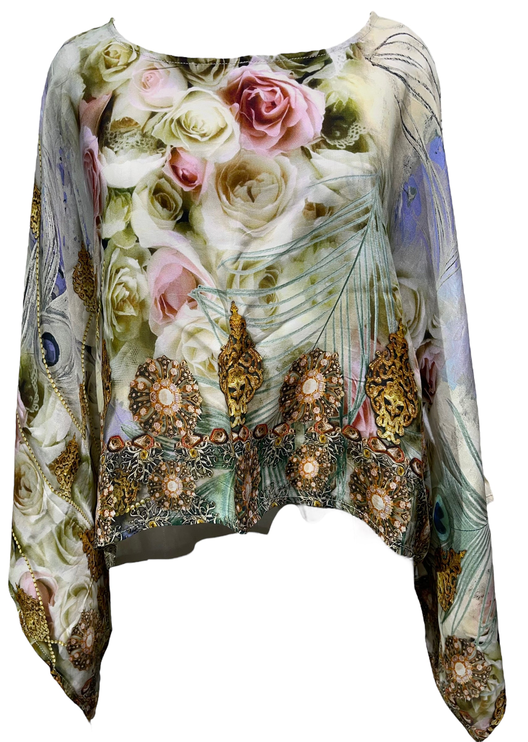 PRG4584 Sheer Nirvana Pure Silk Kimono-Sleeved Top