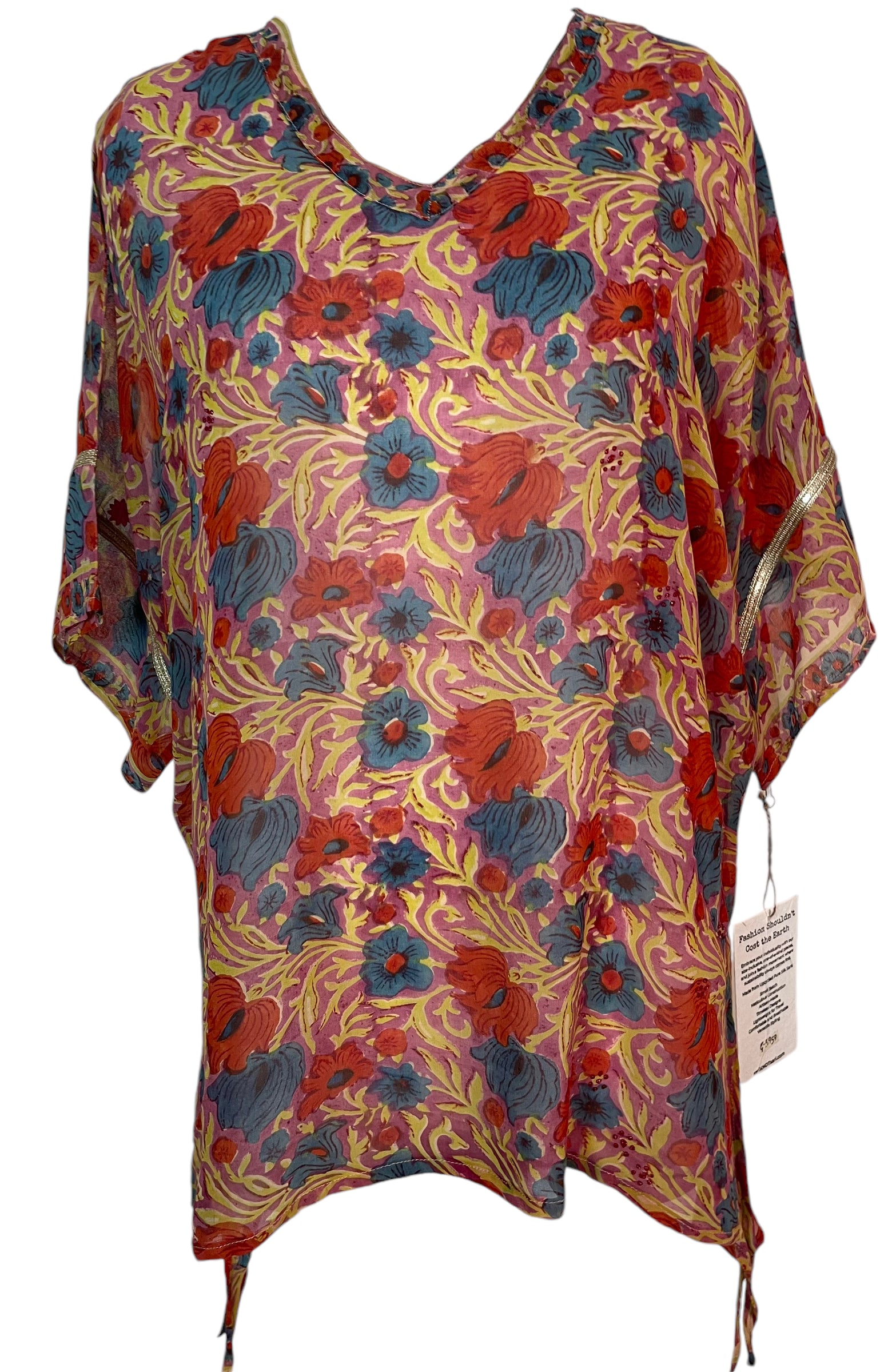 PRG5959 Sheer Wabi Sabi Pure Silk Long Tunic with Side Ties