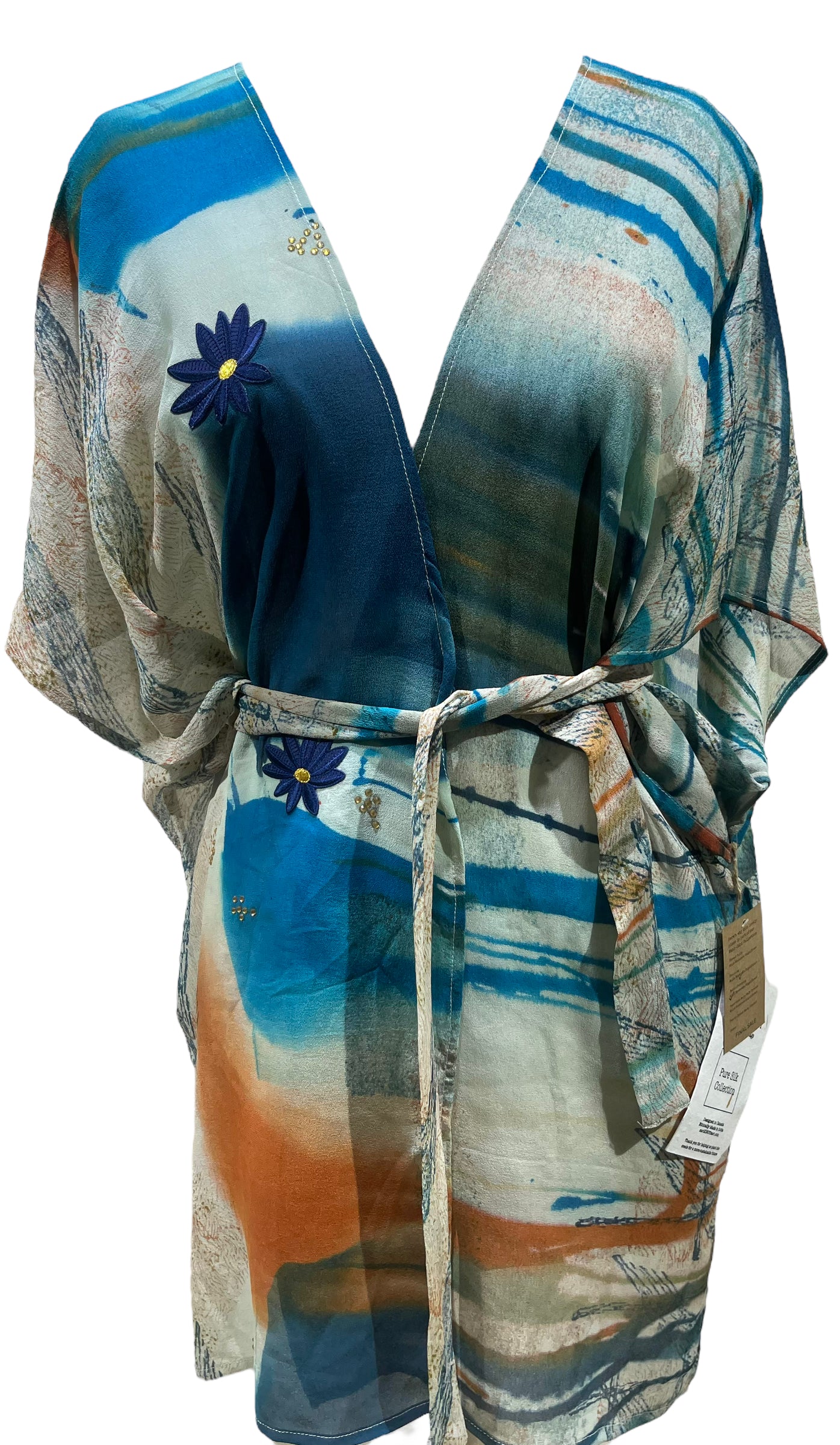 PRG5327 Sheer  Wabi Sabi Pure Silk Kimono-Sleeved Jacket with Belt