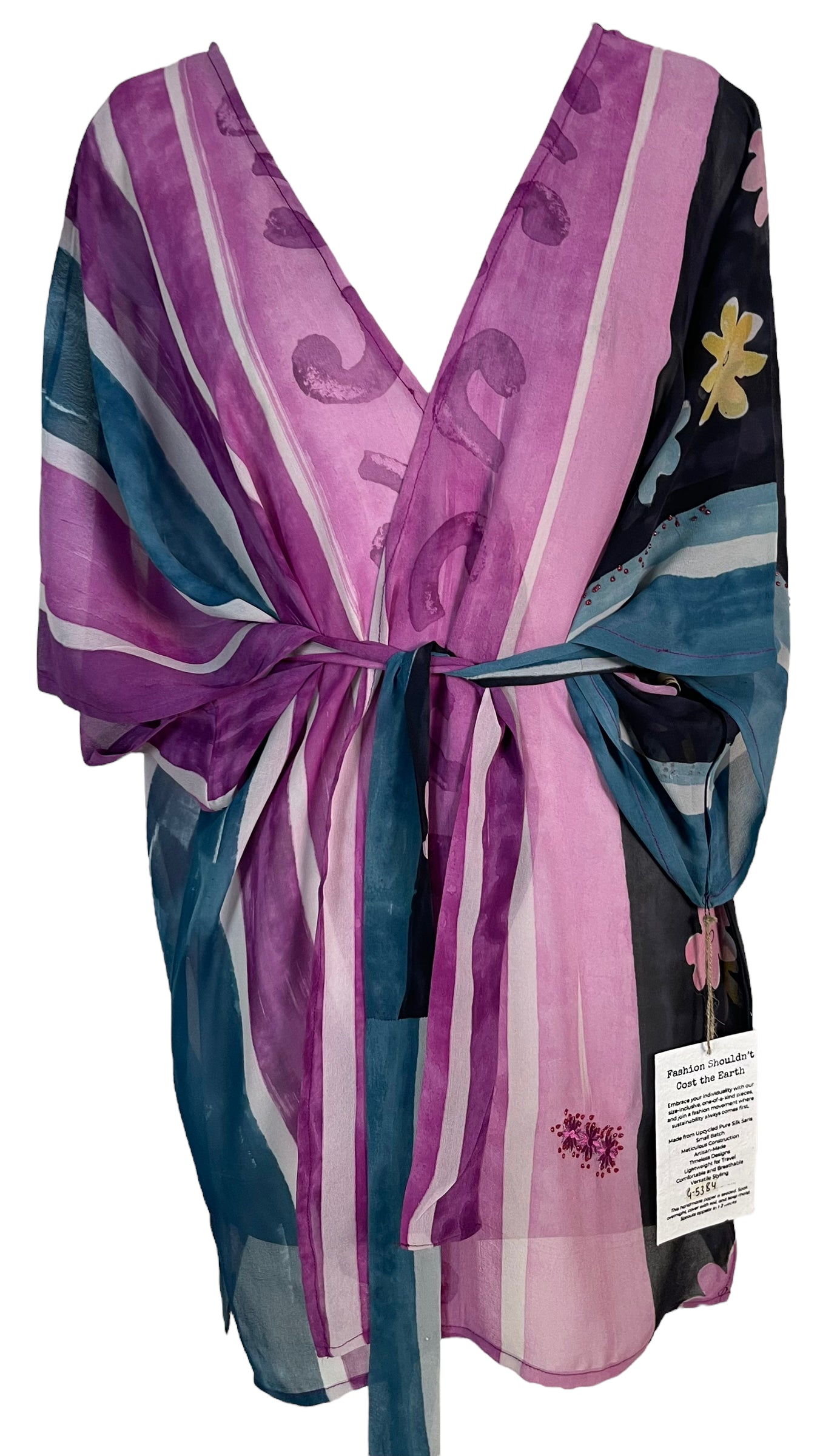 PRG5384 Sheer Avatar Pure Silk Kimono-Sleeved Jacket with Belt