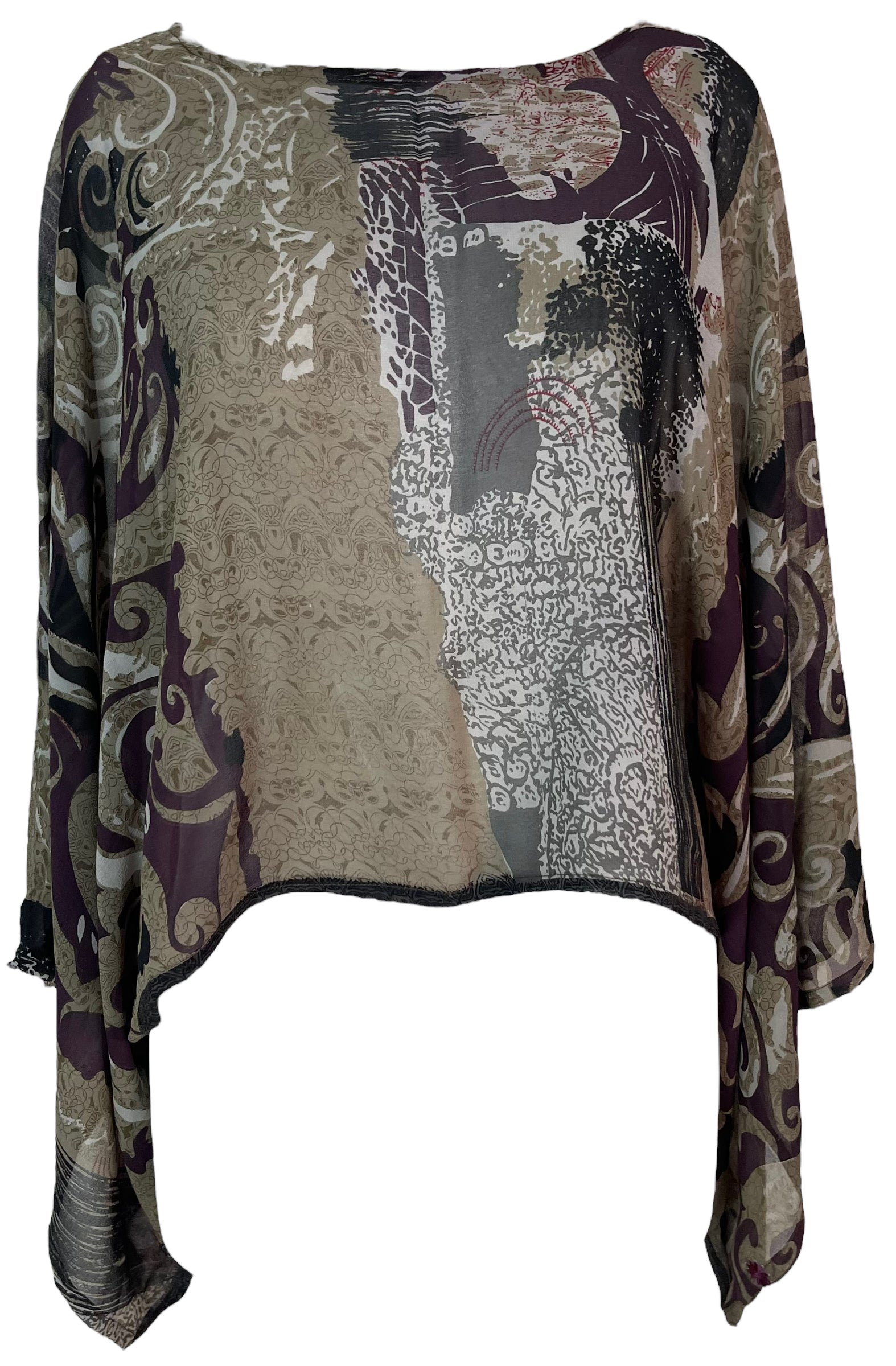 PRG5790 Sheer Avatar Pure Silk Kimono-Sleeved Top