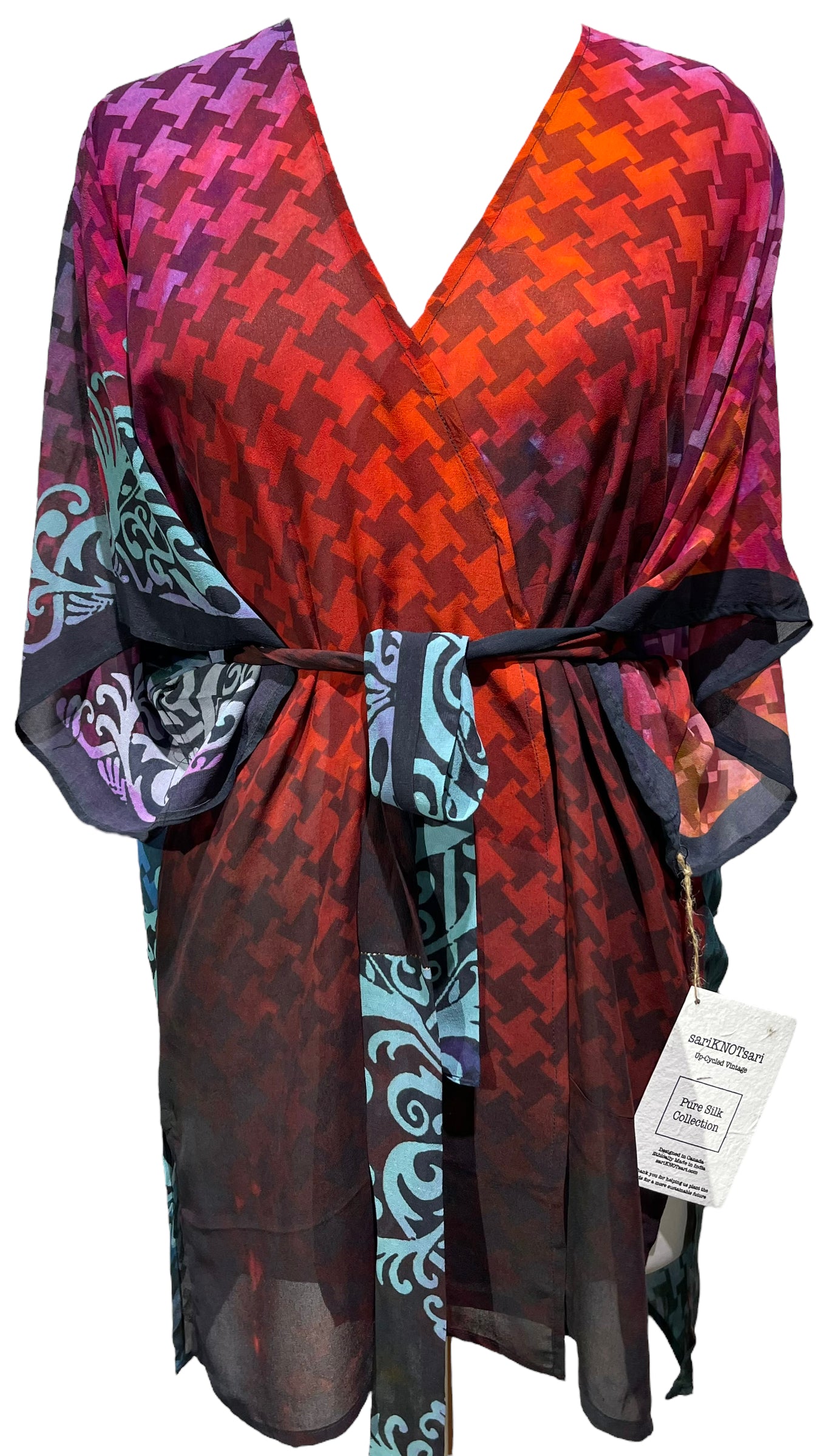 PRG3571 Sheer Avatar Pure Silk Kimono-Sleeved Jacket with Belt
