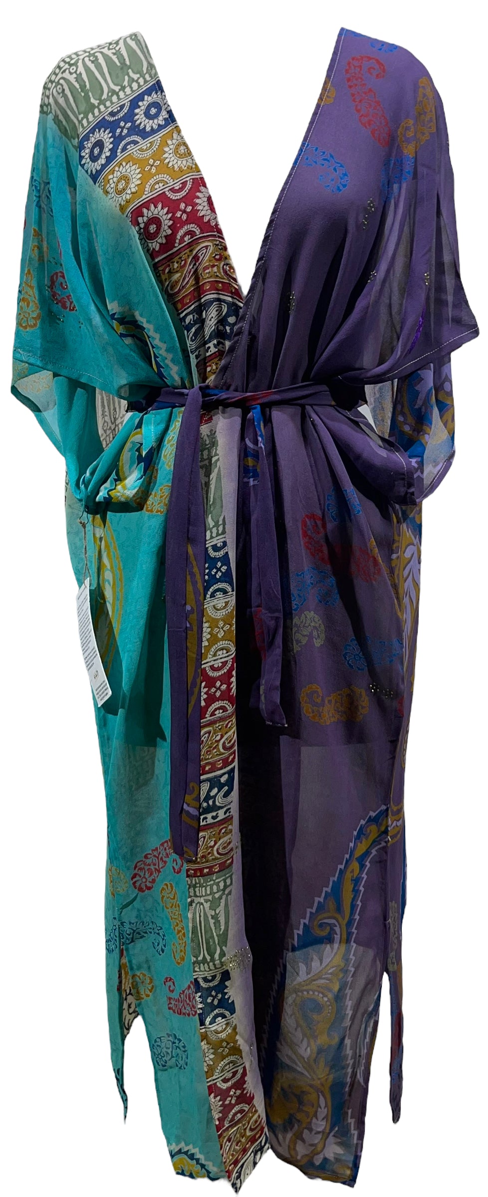 PRG4057  Sheer  Avatar Long Pure Silk Kimono Sleeved Duster with Belt