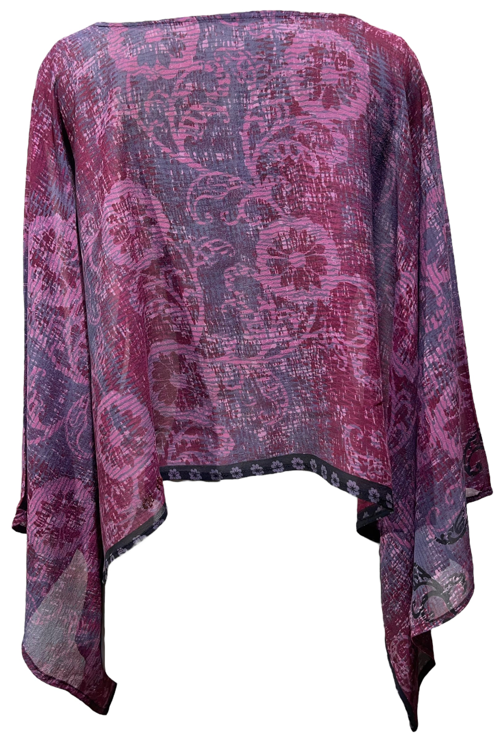 PRG4582  Sheer Avatar Pure Silk Kimono-Sleeved Top
