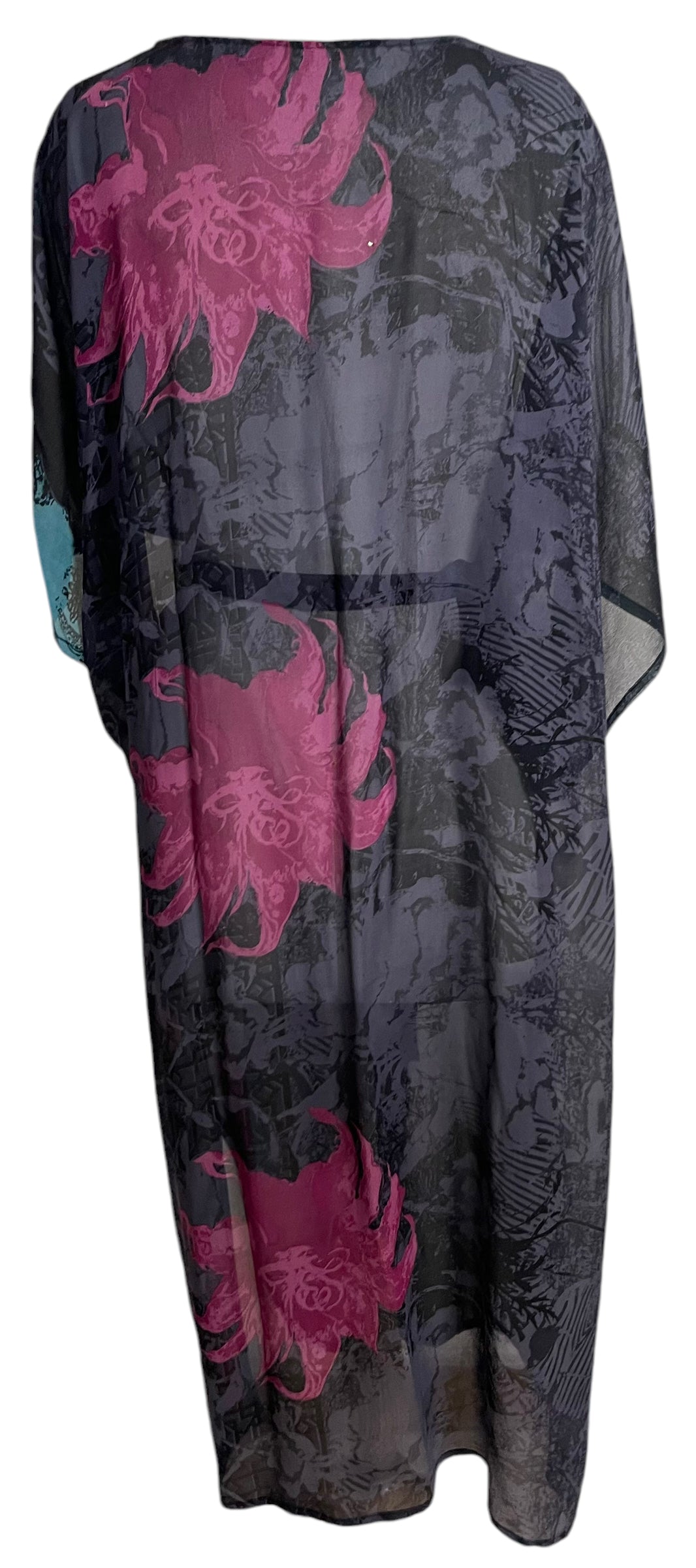 PRG5827 Sheer Avatar Long Pure Silk Kimono Sleeved Duster with Belt