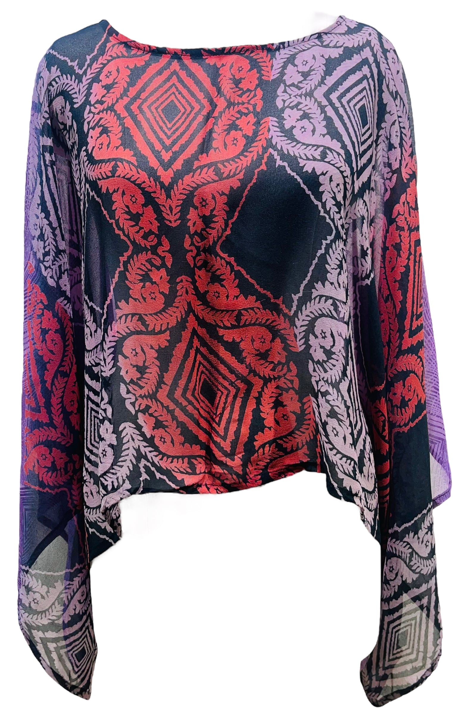 PRG4942 Sheer Avatar Pure Silk Kimono-Sleeved Top