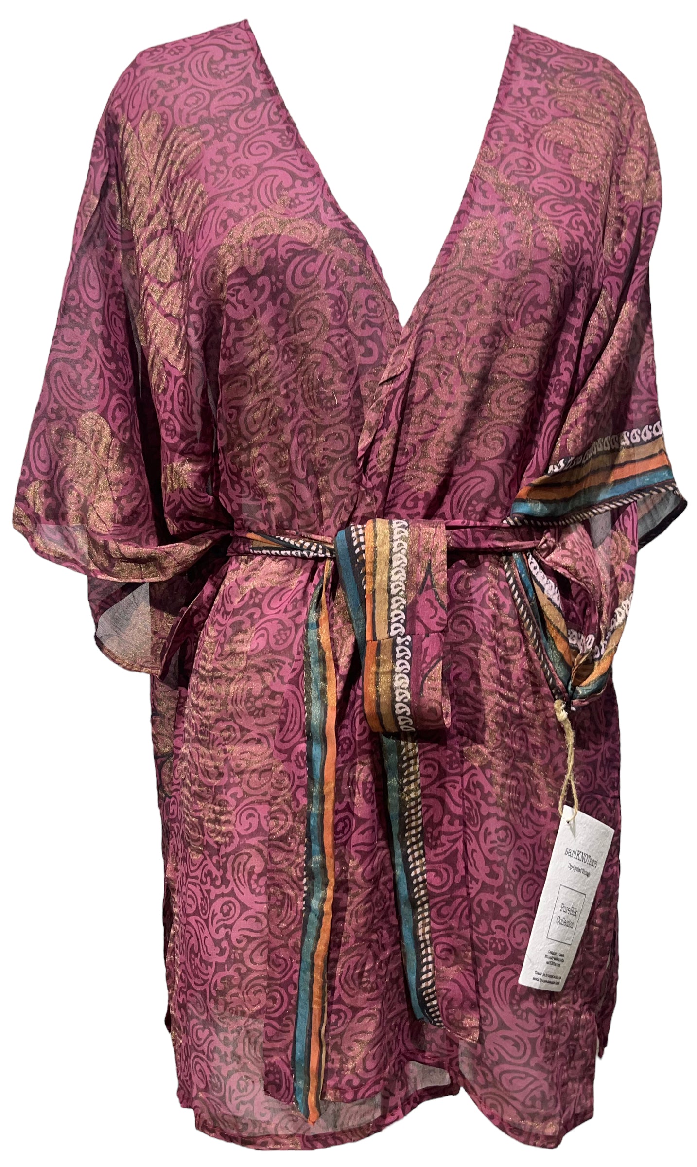 PRG4741 Sheer Avatar Pure Silk Kimono-Sleeved Jacket with Belt