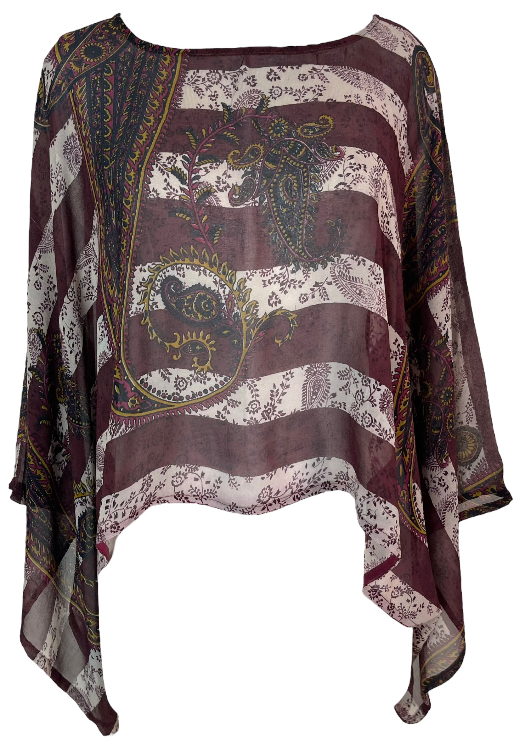 PRG5778 Sheer Avatar Pure Silk Kimono-Sleeved Top