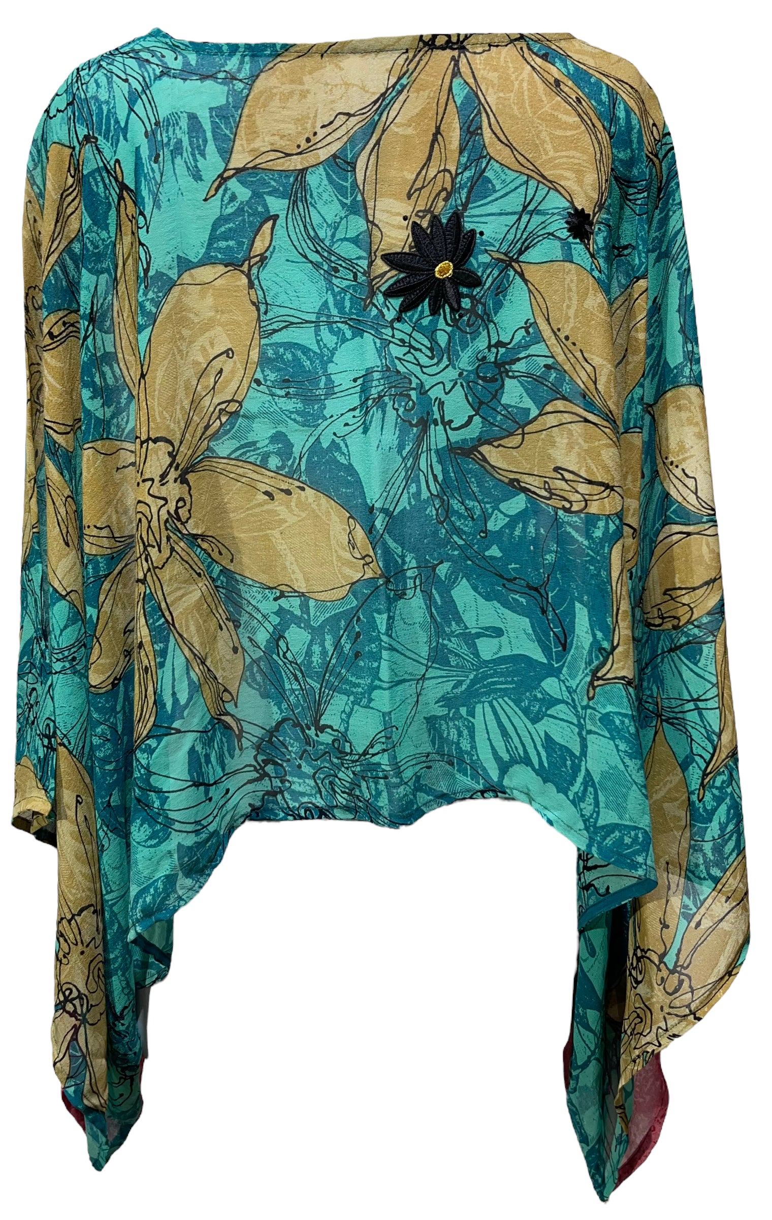 PRG3870 Sheer Avatar Pure Silk Kimono-Sleeved Top