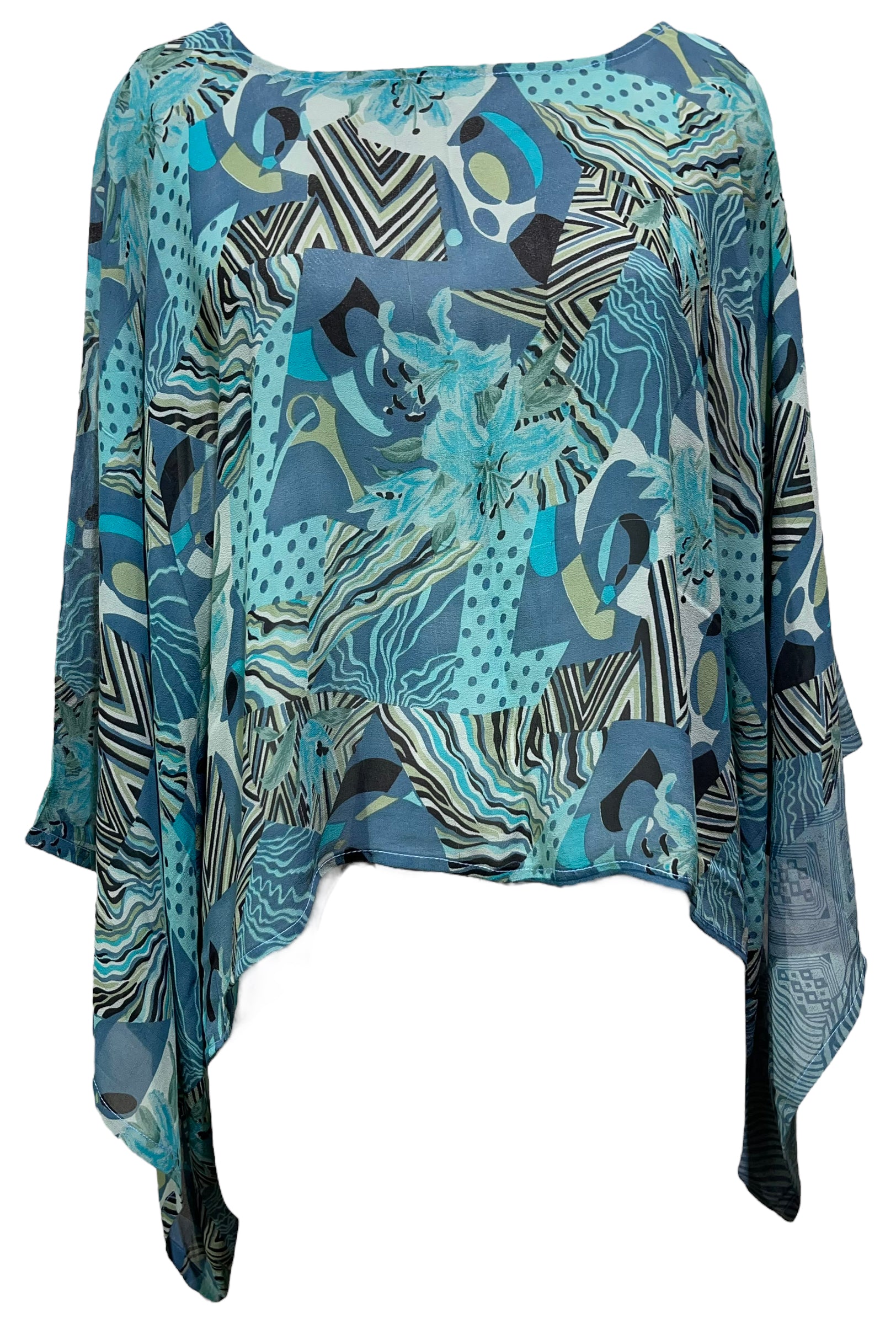 PRG4427 Sheer Avatar Pure Silk Kimono-Sleeved Top