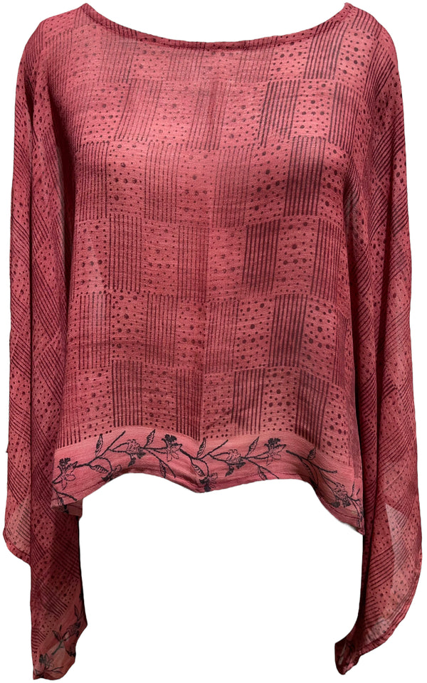 PRG3518 Sheer Avatar Pure Silk Kimono-Sleeved Top