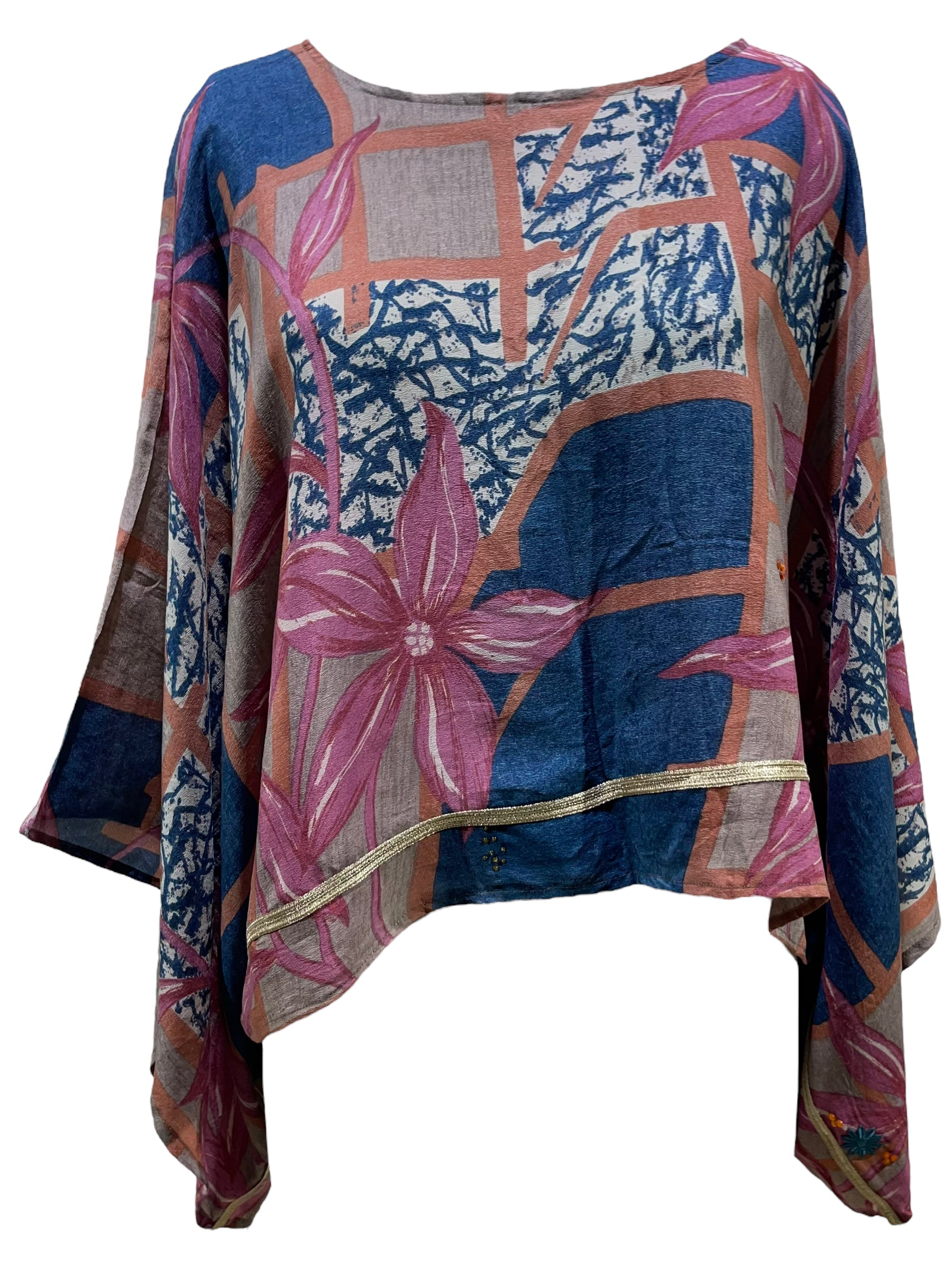 PRC5423 Avatar Pure Silk Kimono-Sleeved Top