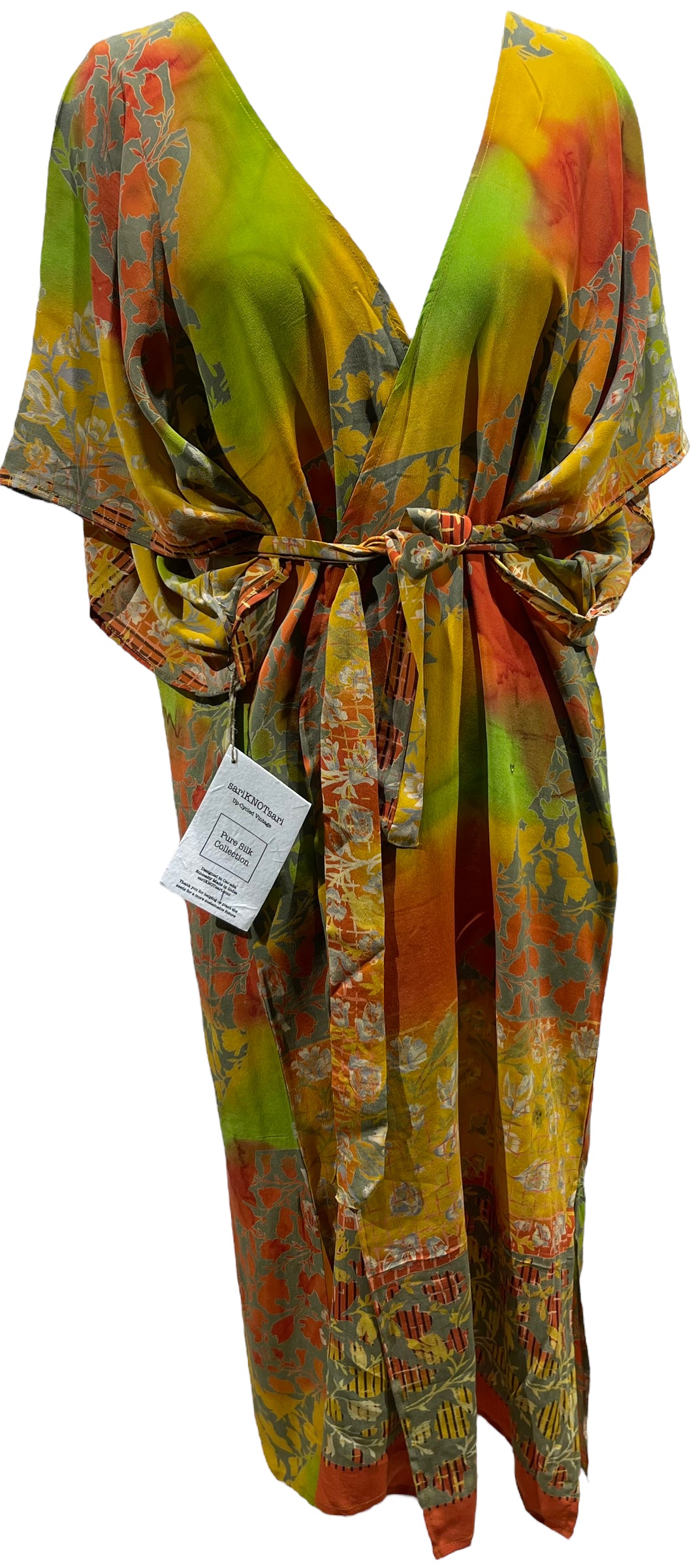 PRC5351 Avatar Long Pure Silk Kimono Sleeved Duster with Belt