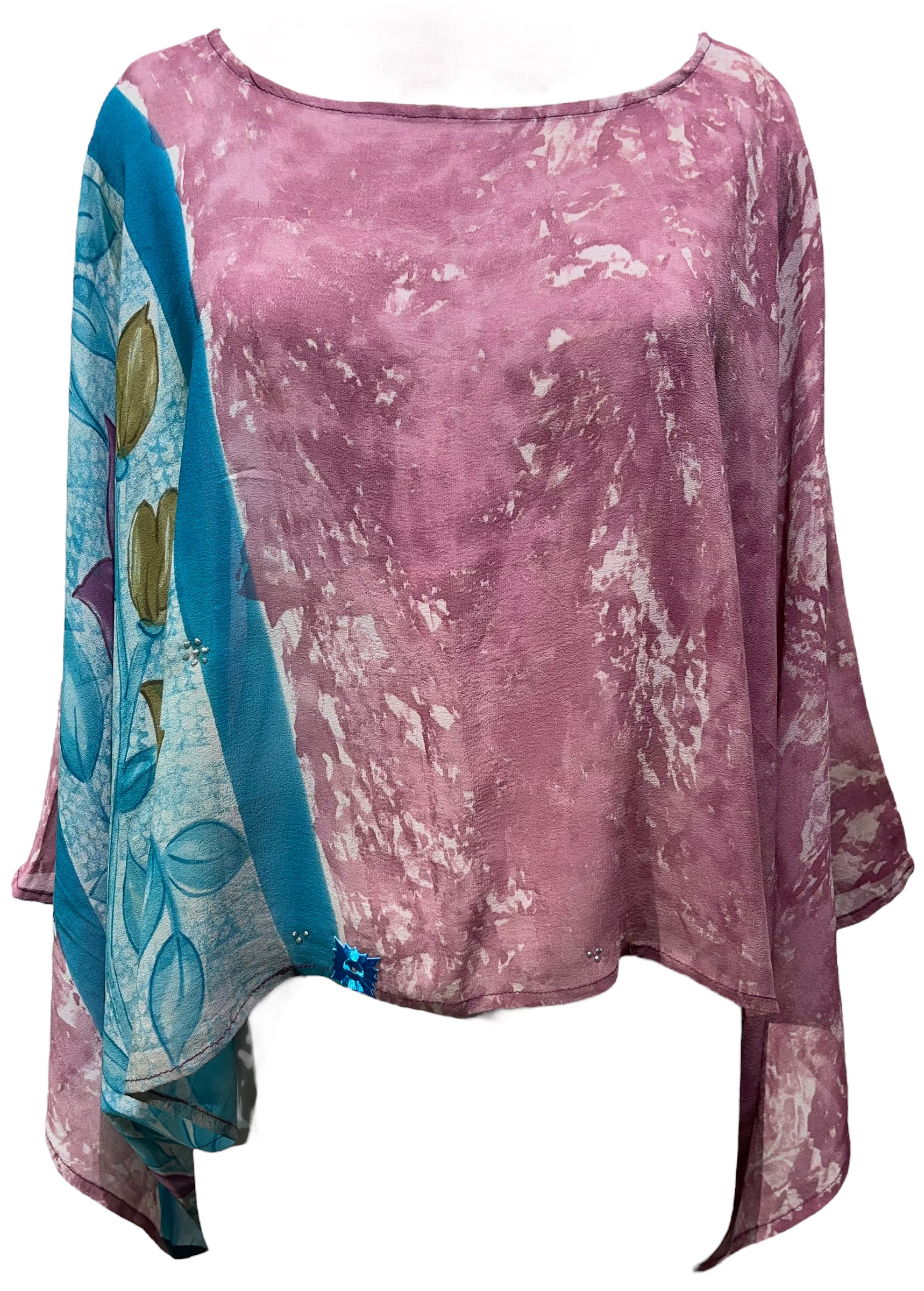 PRG4595  Sheer Avatar Pure Silk Kimono-Sleeved Top