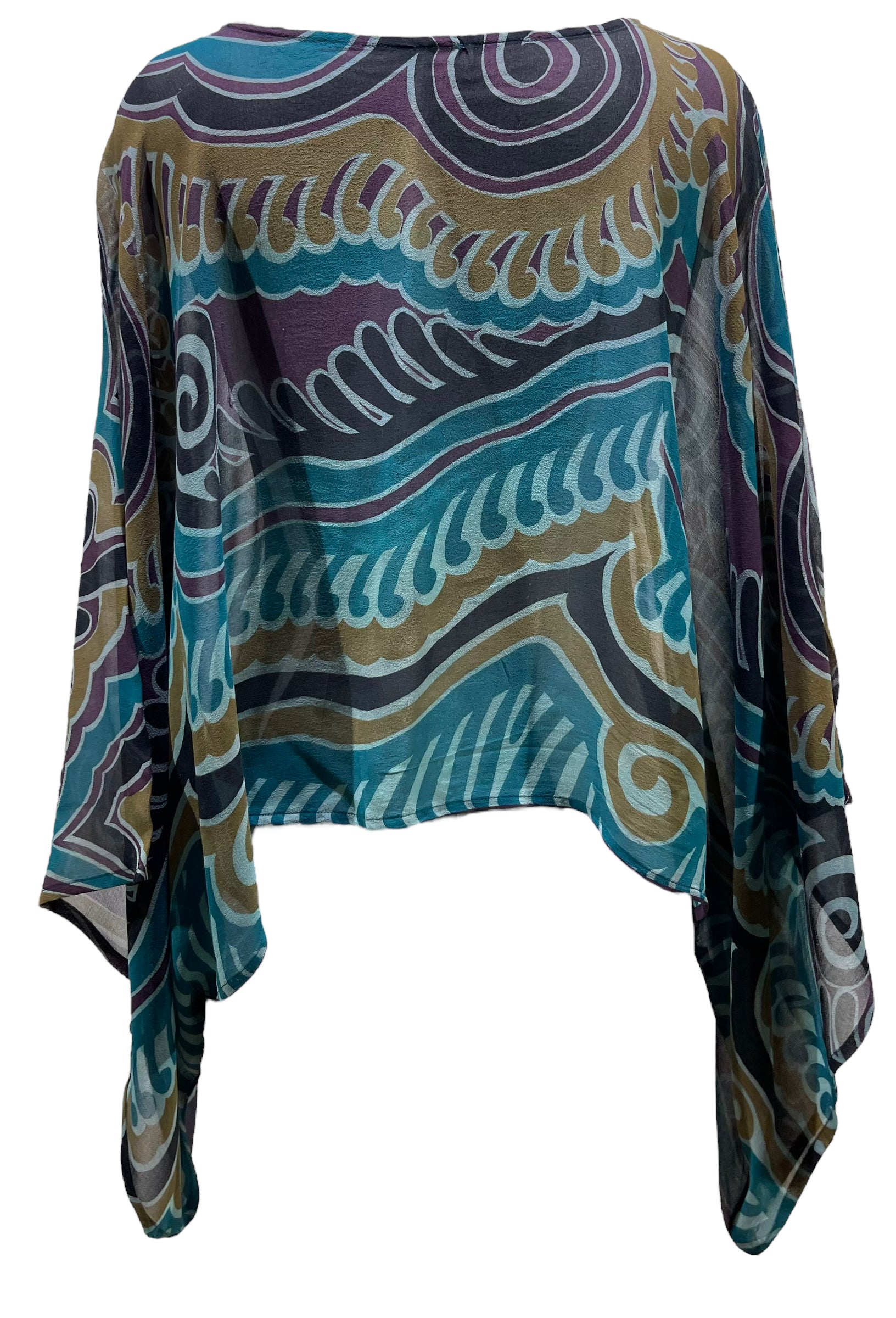 PRG5426 Sheer Avatar Pure Silk Kimono-Sleeved Top