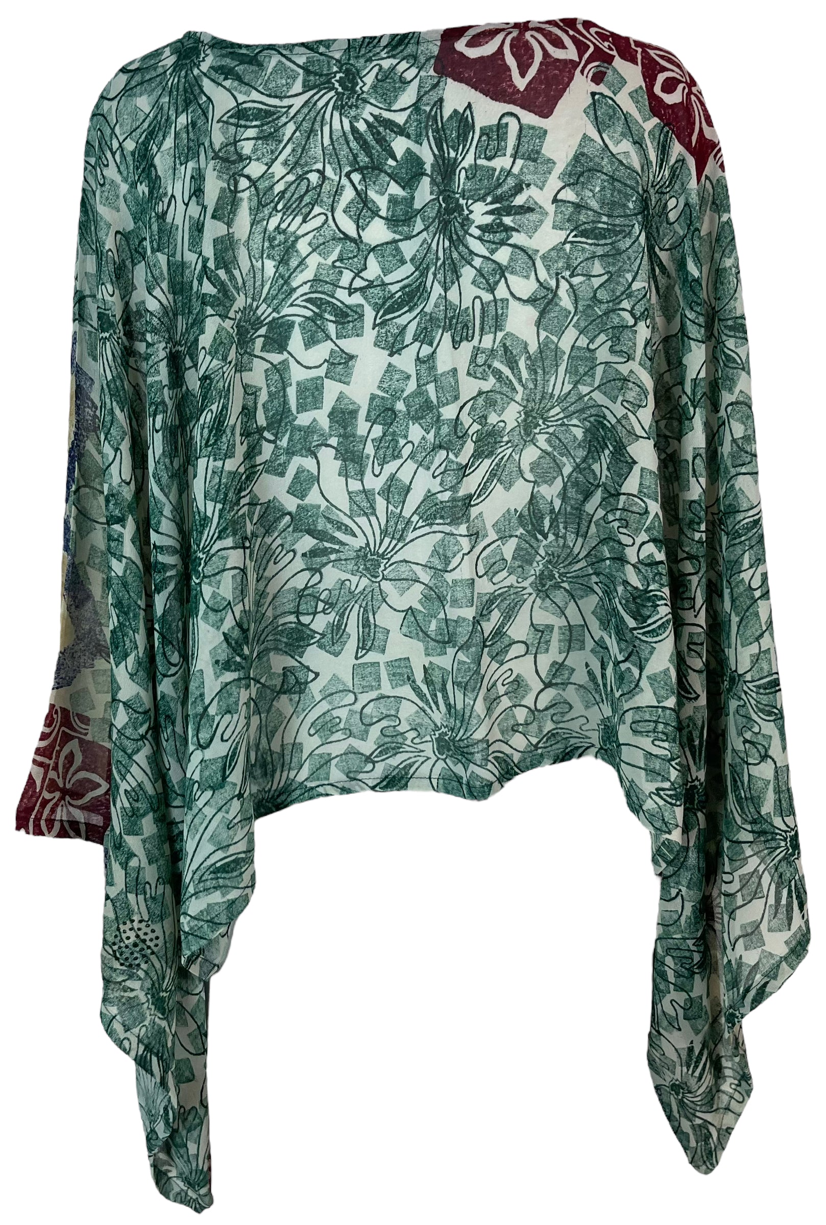 PRG5781 Sheer Avatar Pure Silk Kimono-Sleeved Top